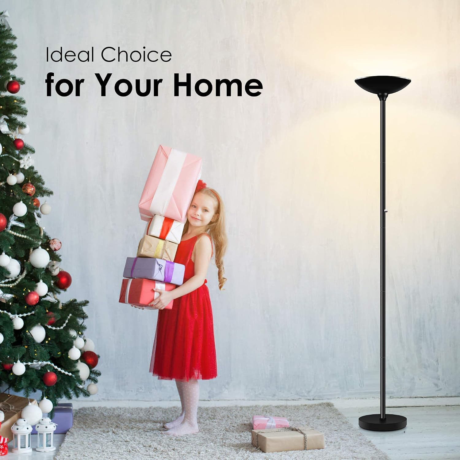 BoostArea Torchiere Floor Lamp, 30W Super Bright LED Standing Lamp, Stepless Dimmable Pole Lamp with 3000K Lighting, Rotary Switch