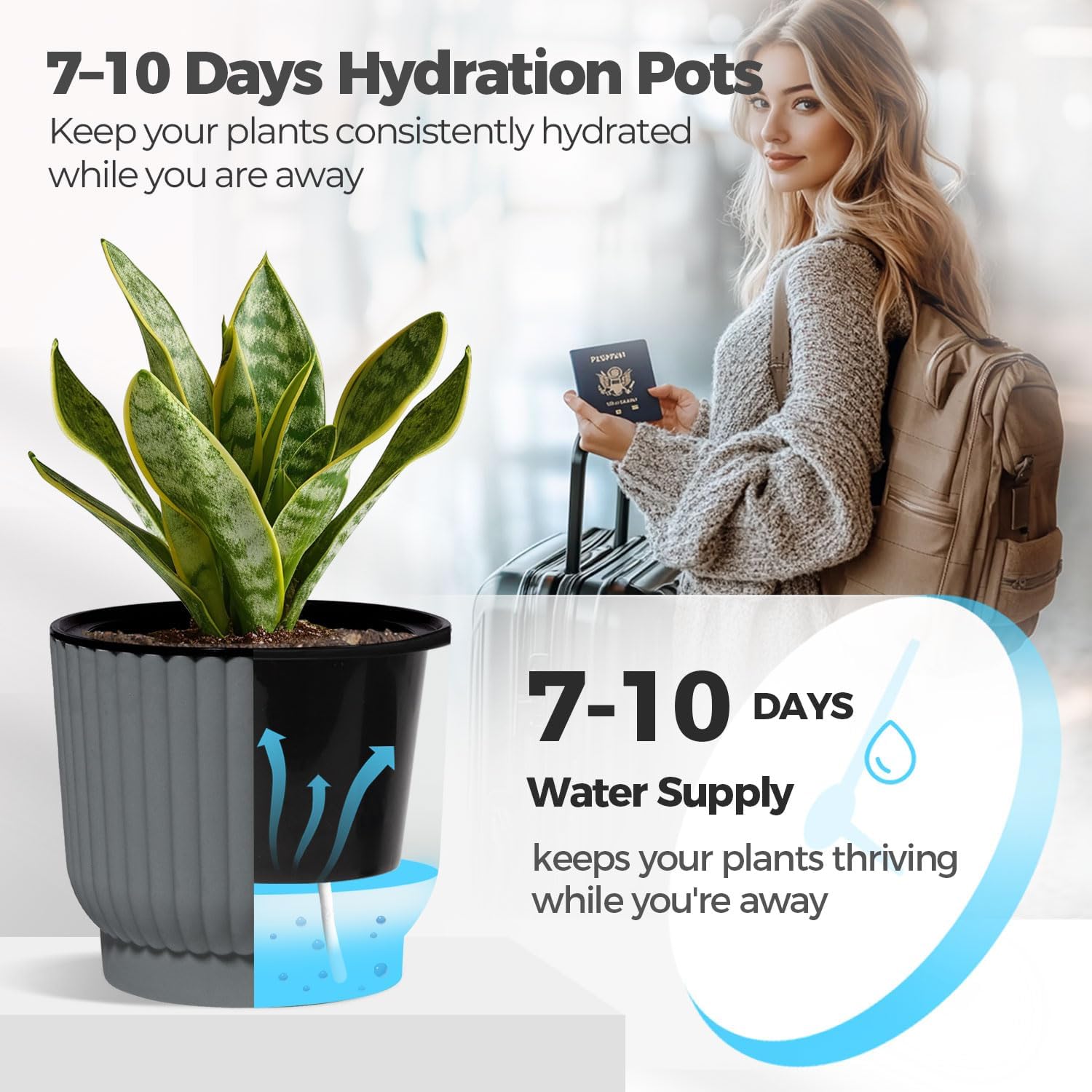 T4U Self Watering Pots for Indoor Plants, 4 Inch 6 Pack Planter White