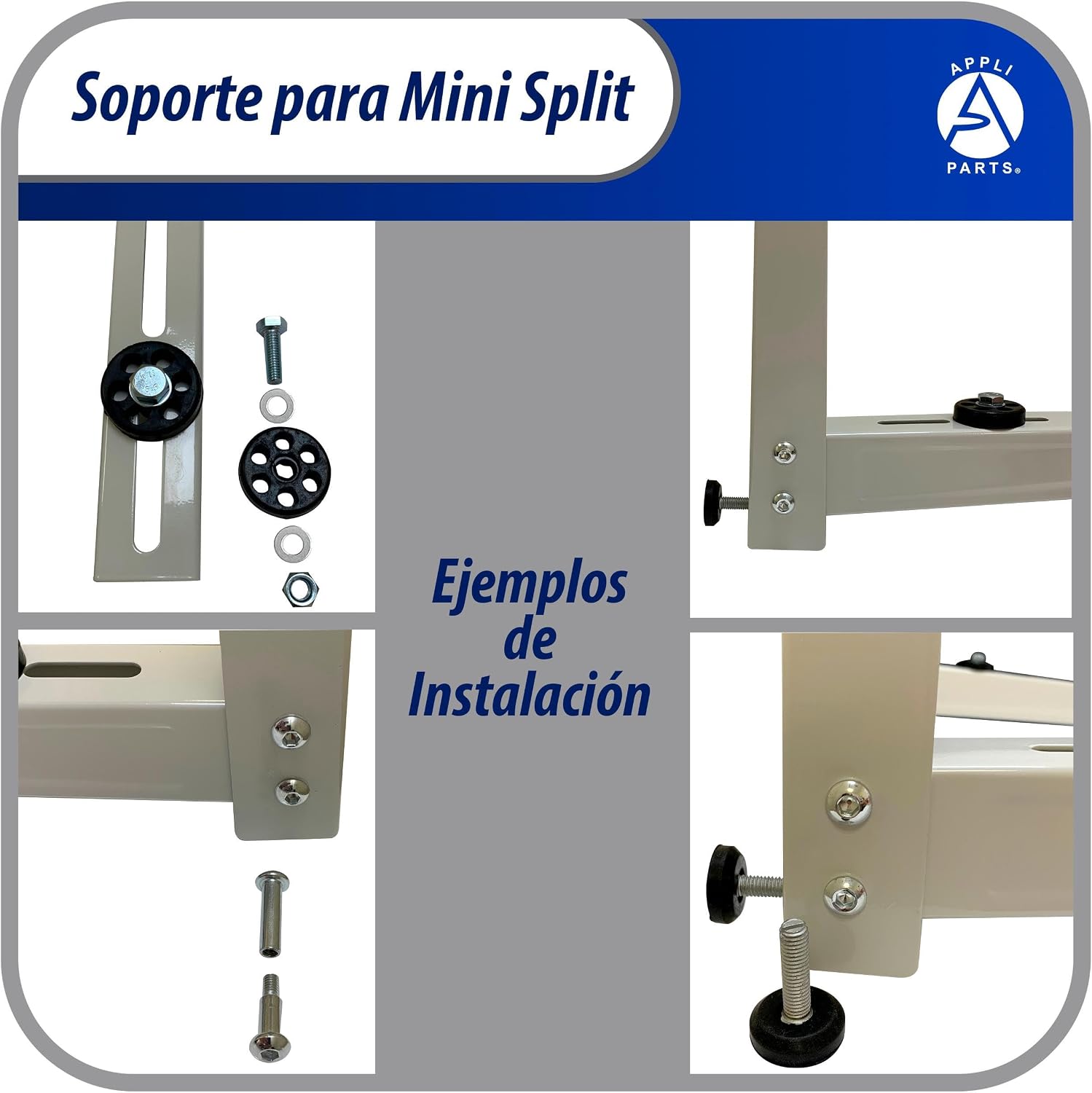 Appli Parts APAB-3160 Mini Split Wall Mounting Bracket, Heavy Duty Outdoor Support Up to 352 lbs. Fit 5000 to 36000 BTU Units, Includes Level Cross Bar, Anti Vibration Pads and Full Installation Kit