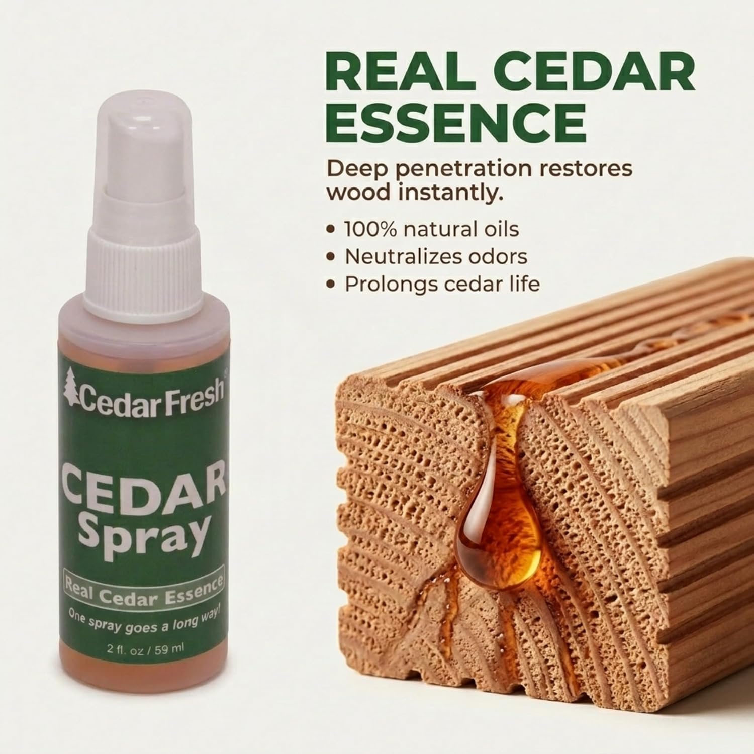 Household Essentials CedarFresh 2‑Ounce Cedar Power Spray, Natural Cedar Essence Odor Neutralizer