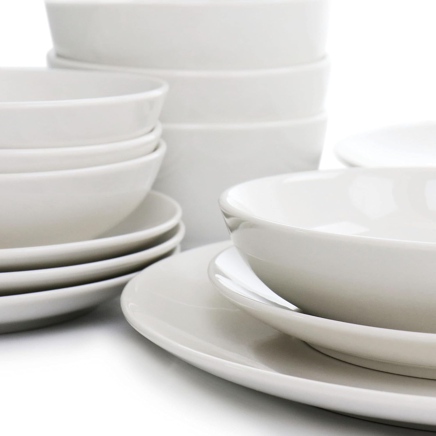 Elama White Porcelain Dish Dinnerware Set, 18 Piece, Newman