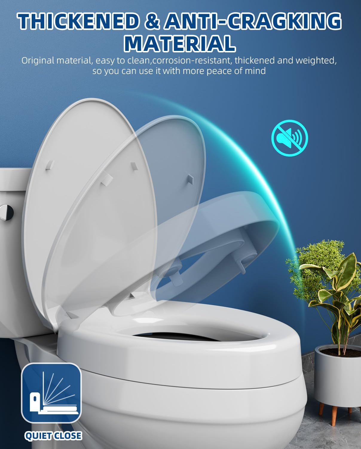Elevated Toilet seat 3 inch, Elongated Toilet seat risers for Seniors, Slow Close, Heavy Duty, Never Loosen, Raised Toilet seat Elongated Bowl