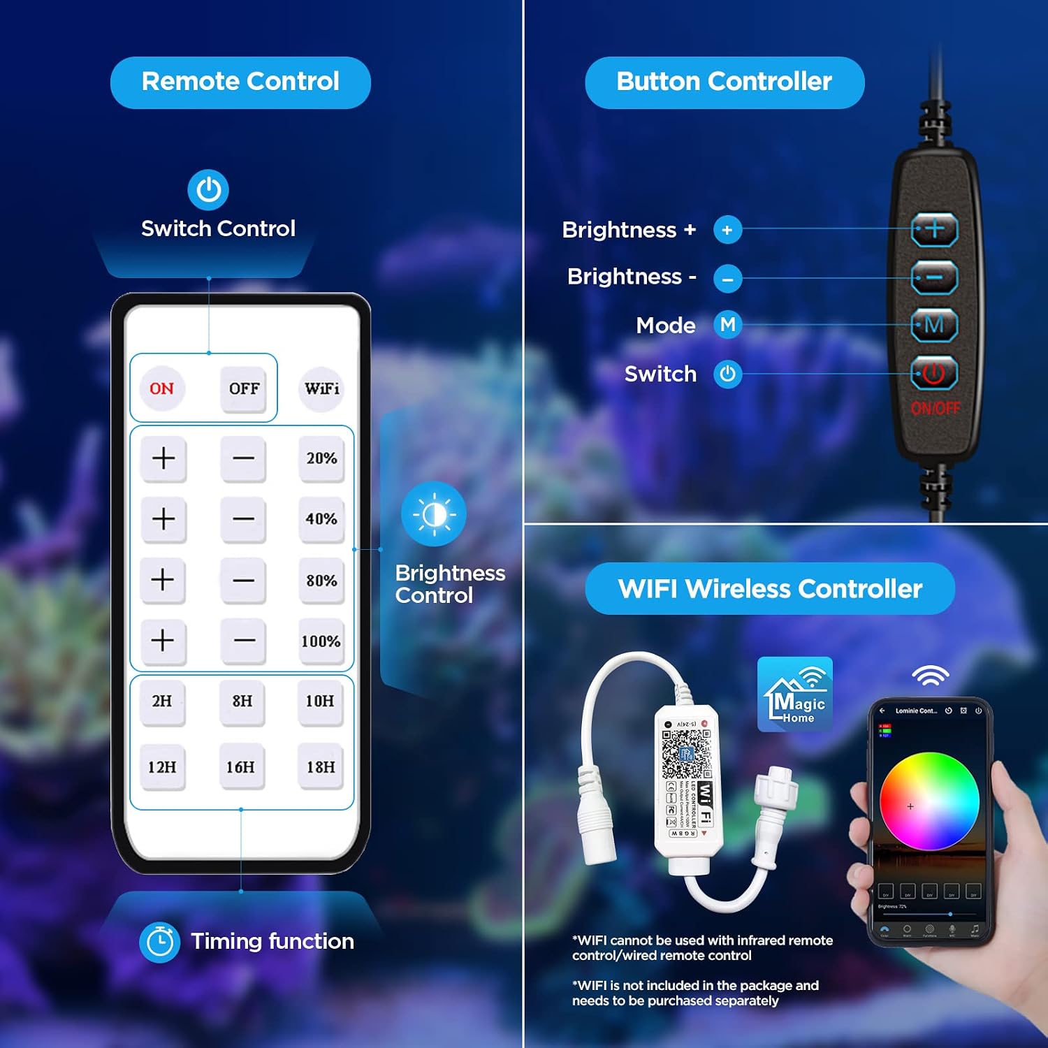 Lominie LED Aquarium Light, Planted Tank Light 4 Channels Remote Control 6500K Aquarium LED Lamp for Freshwater Fish Tank Refugium with Gooseneck (A20 Freshwater)