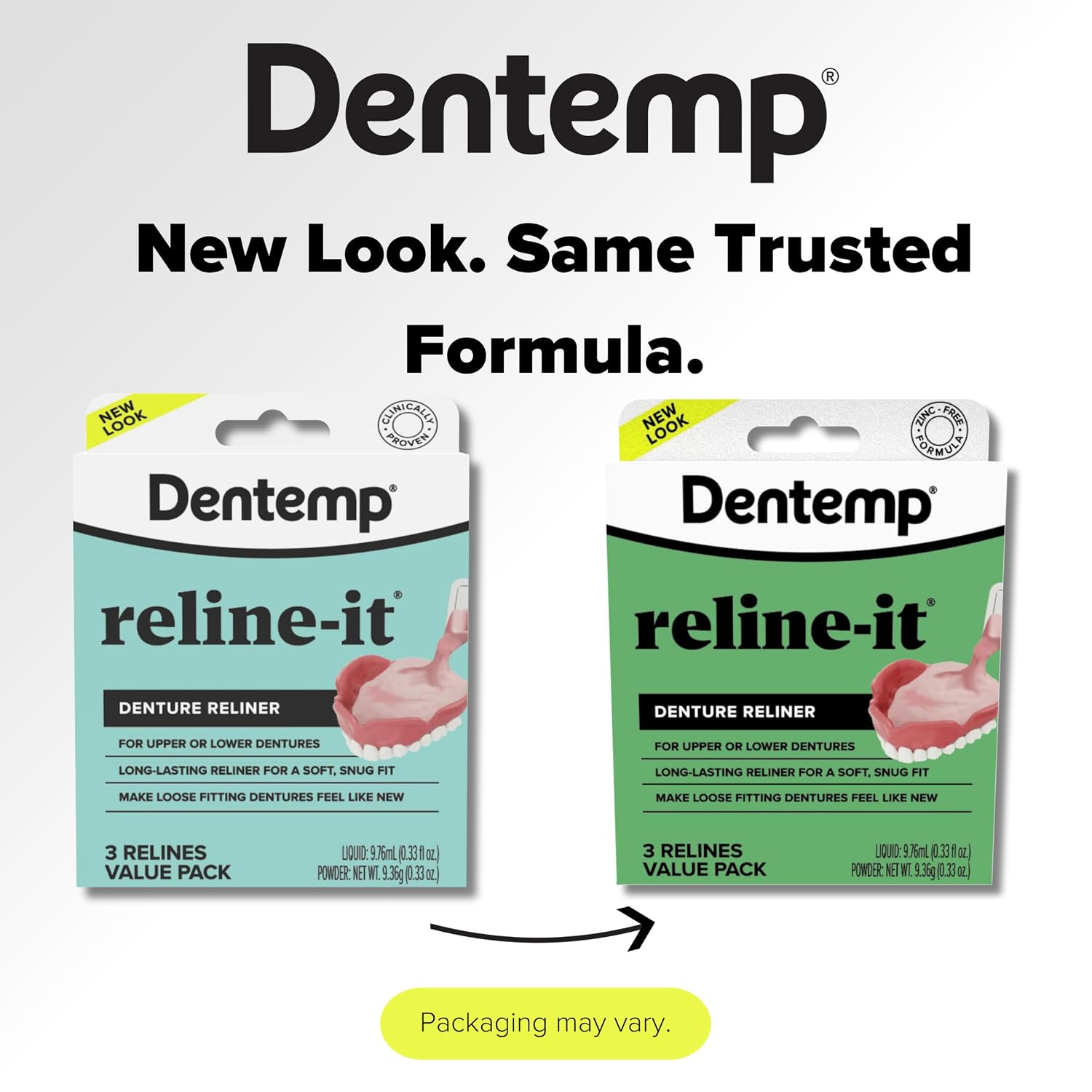 Dentemp Denture Reline Kit - Advanced Formula Reline It Denture Reliner (Pack of 2) - Denture Kit to Refit and Tighten Dentures for Both Upper & Lower Denture (Packaging May Vary)