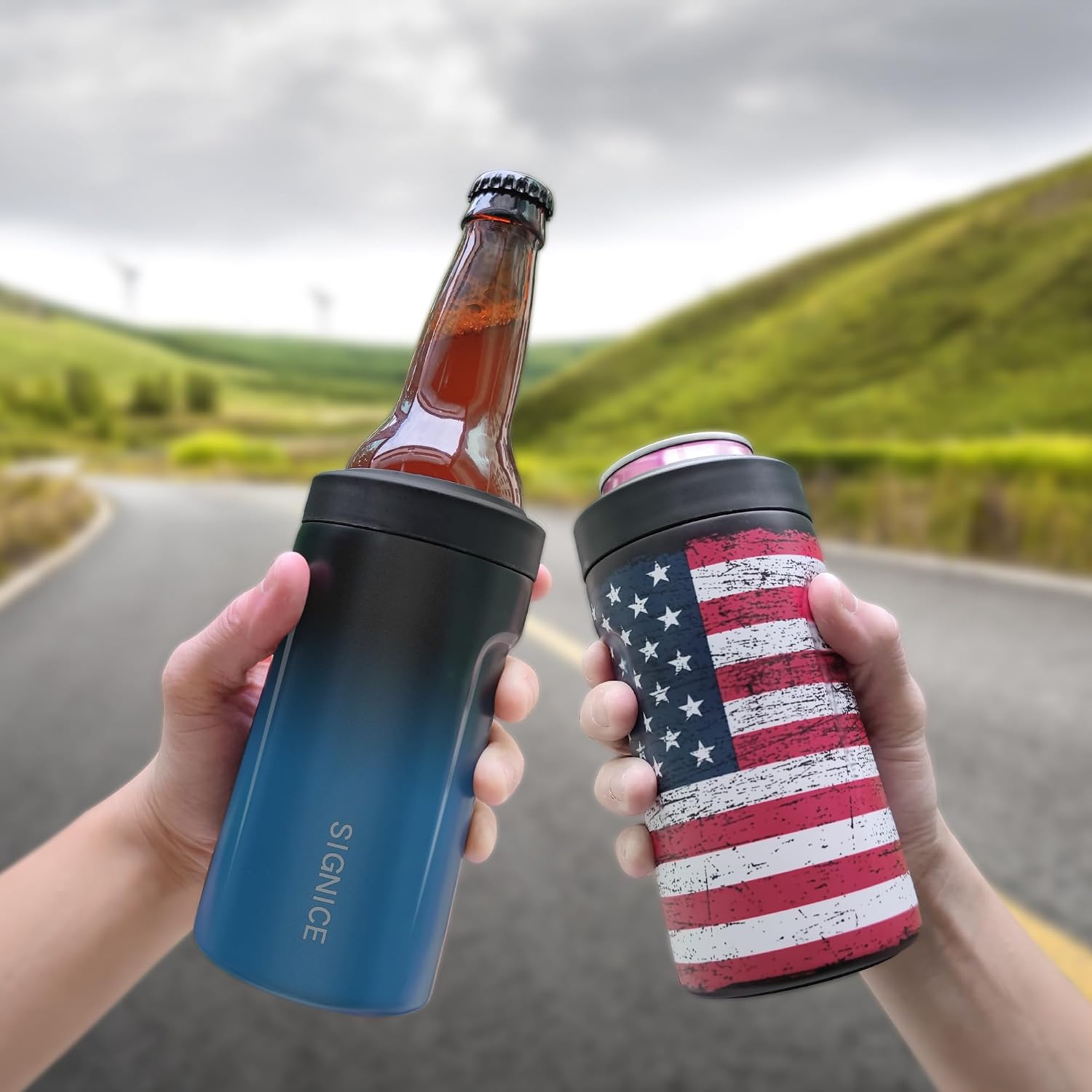 3 In 1 Insulated Universal Can Cooler - Signice Double Walled Vacuum Insulator Stainless Steel Slim Can Cooler for 12 Oz Skinny Tall Standard