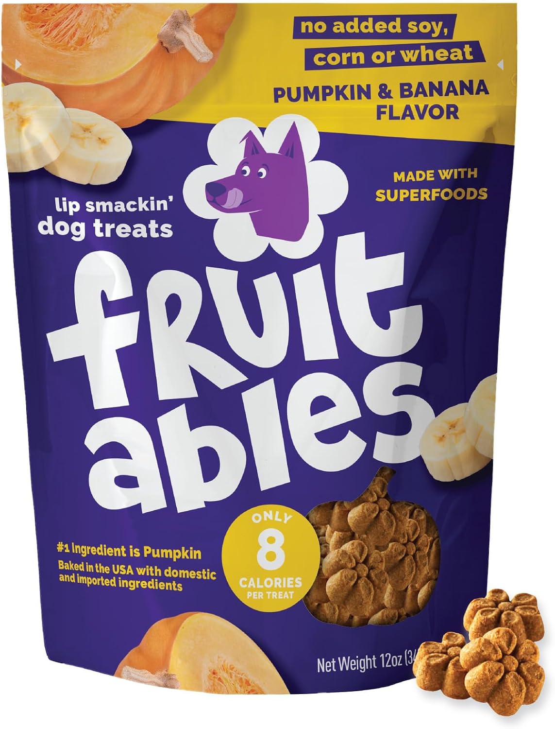 Fruitables Baked Dog Treats, Low Calorie Treats, Pumpkin & Banana, 7oz | Healthy Dog Treats, Training Treats, Crunchy Dog Biscuits, Limited Ingredient Recipe, Healthy Puppy Snacks, Made in USA