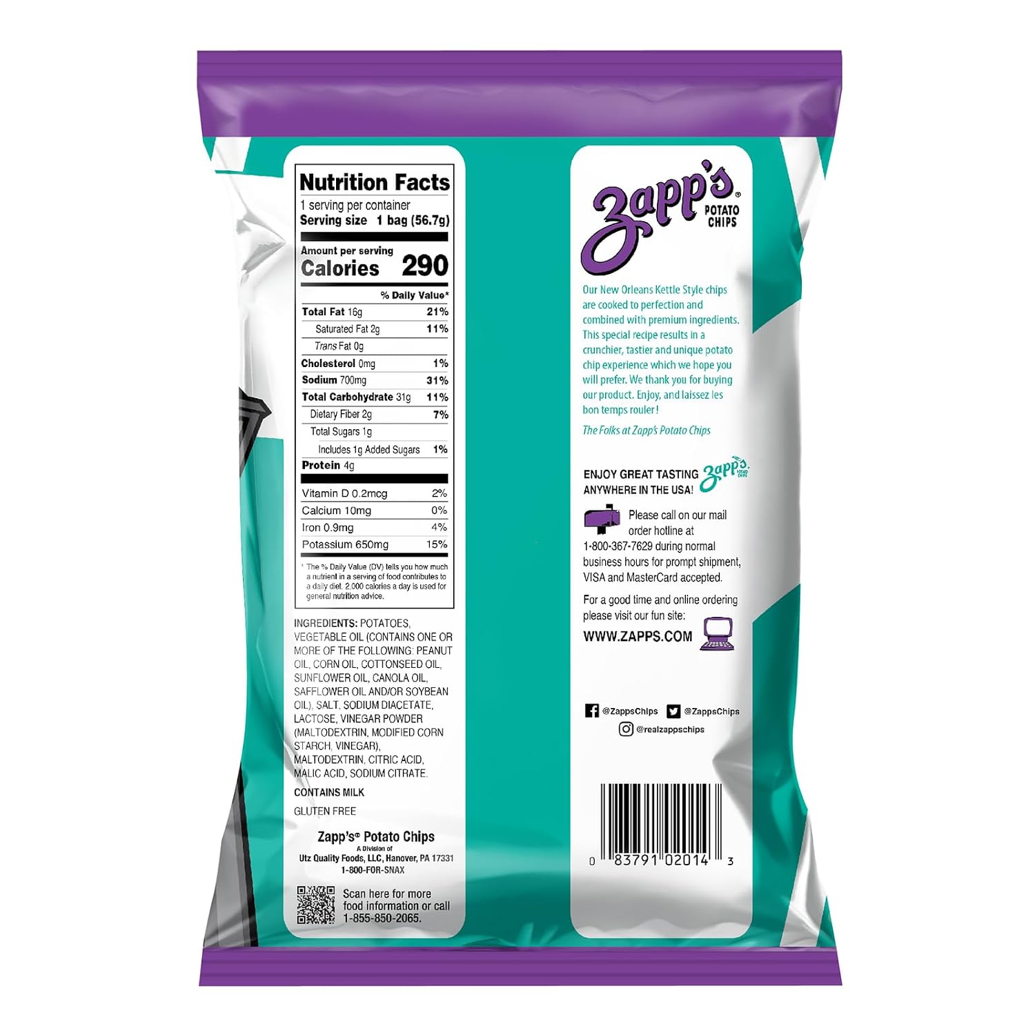 Zapp’s New Orleans Kettle-Style Potato Chips Hotter n Hot Jalapeno Flavor (2 oz Bags, 25 Count), Crunchy Chips with a Spicy Kick, Perfect On-The-Go, Gluten Free Snack