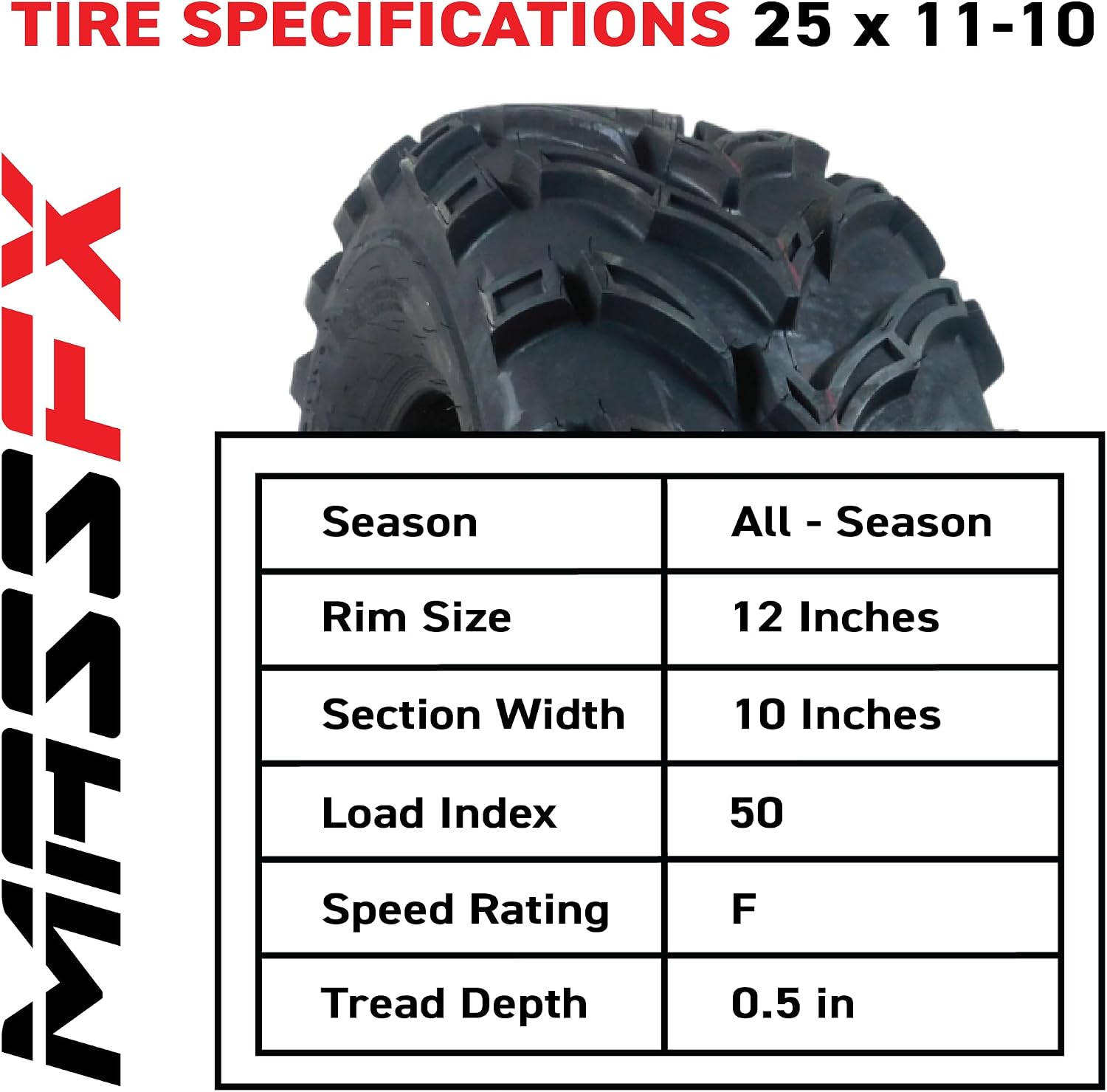 25x10-12 Rear ATV Tire 6-Ply Checkmark Tread 2-Pack 25x10x12 | Aggressive checkmark tread for superior traction on mud