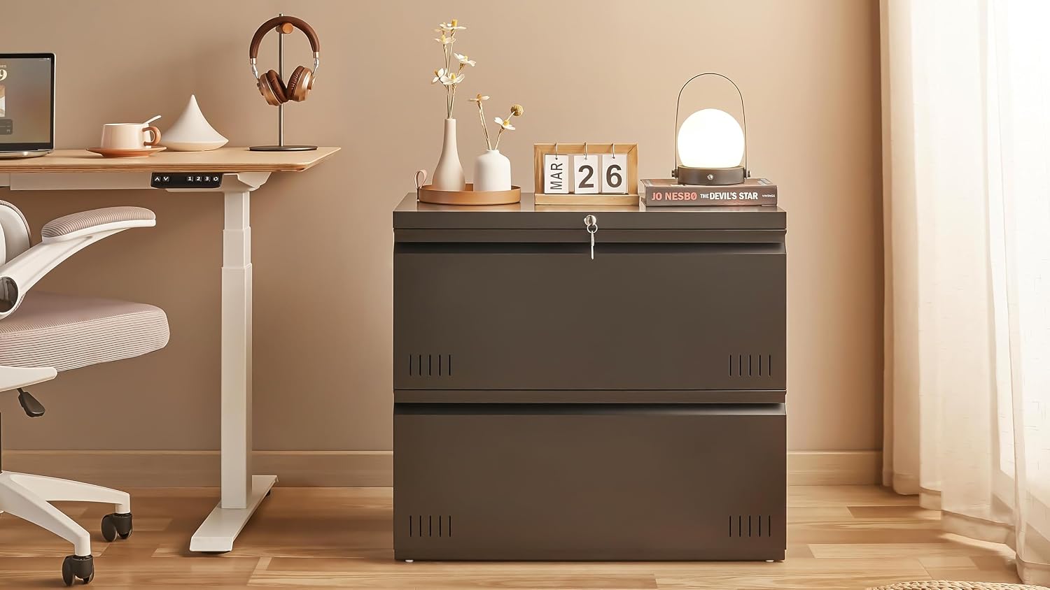 Guizeeopo 3 Drawer File Cabinet with Lock, File Cabinets for Home Office,Under Desk Cabinet, Locking File Cabinet for A4/Letter/Legal, Fully Assembled Expect Casters, Matte White