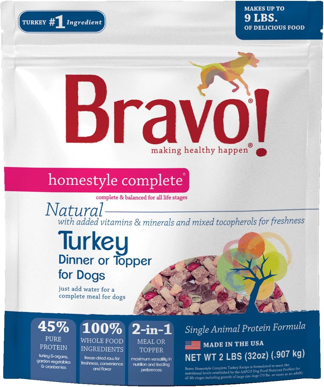Bravo! Homestyle Complete Freeze Dried Raw Dog Food, Beef, 2 Pounds | Whole Food Ingredients, Rehydrate with Water for Up To 9 Pounds of Food, Use as Meal or Food Topper, Grain Free, Gluten Free