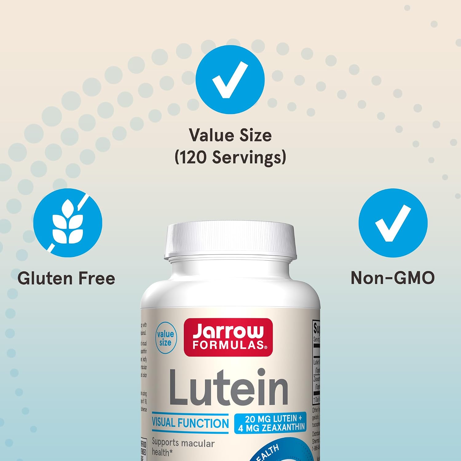 Jarrow Lutein 20 mg with Zeaxanthin, Visual Function Support, 120 Softgels | Dietary Supplement For Visual Function And Macular Health Support