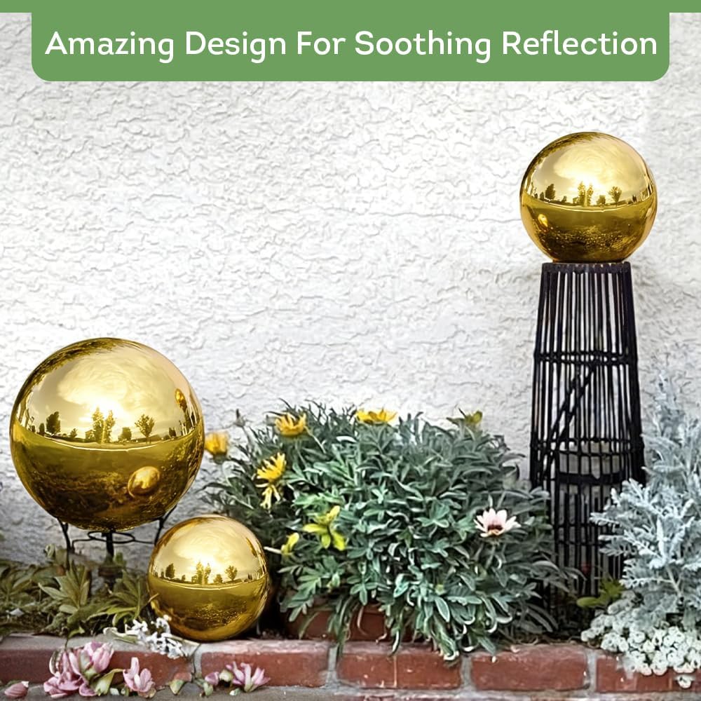 Lily's Home 12 Inch Stainless Steel Gazing Globe Mirror Ball, Colorful and Shiny Addition to Any Garden or Home, Ideal As a Housewarming Gift, Silver