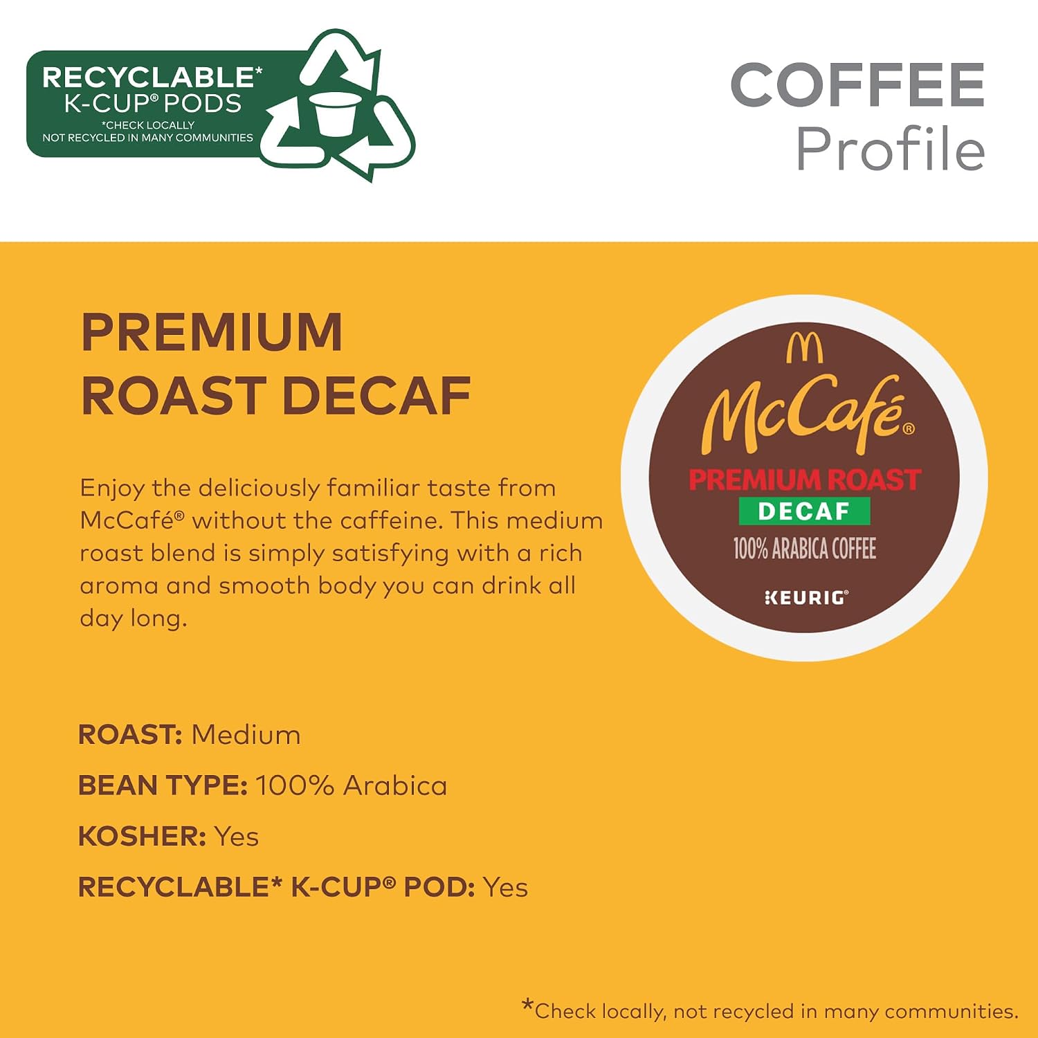 McCafe Premium Roast Decaf Coffee, Single Serve Keurig K-Cup Pods, Decaffeinated, 96 Count (4 Packs of 24)