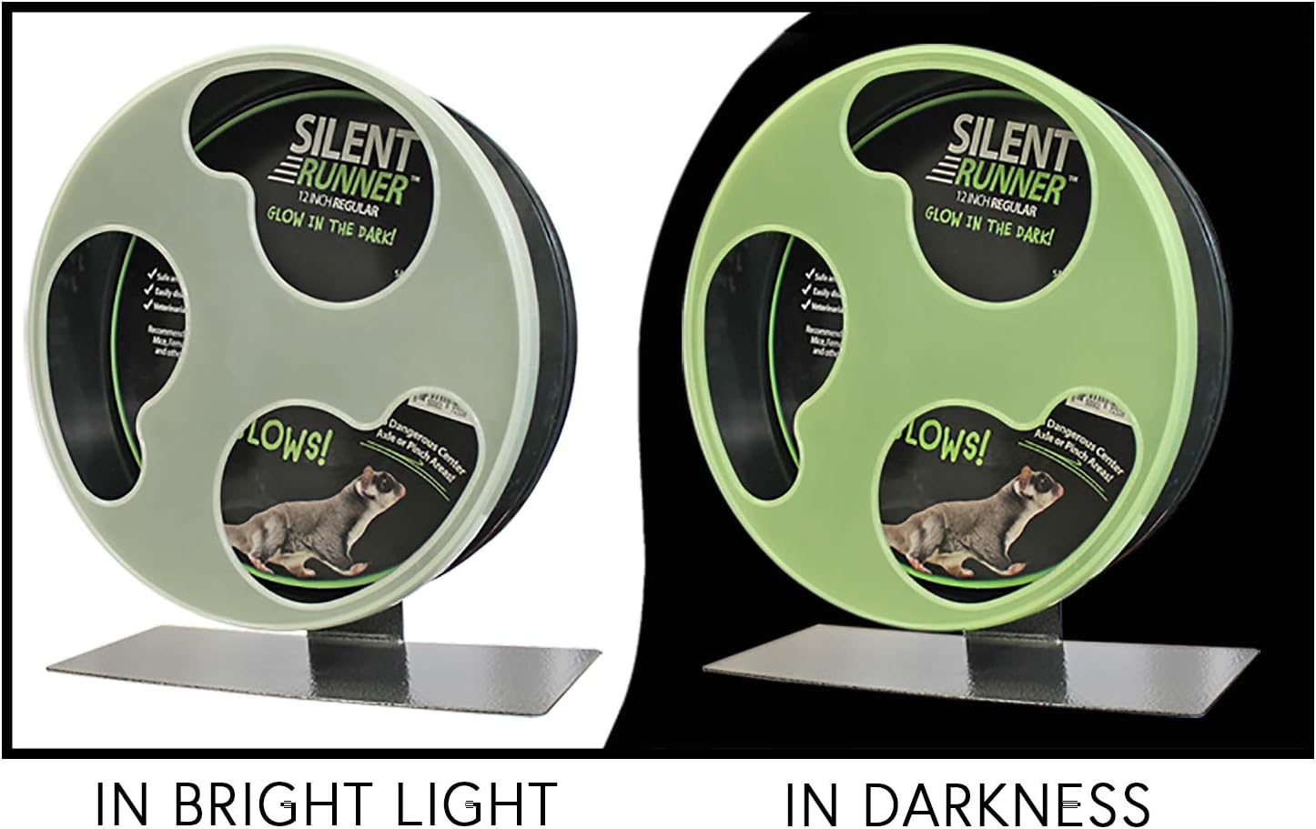 Exotic Nutrition Silent Runner Glow Wheel - 12" Regular - Silent, Fast, Durable Exercise Wheel - Sugar Gliders, Hamsters, Female Rats