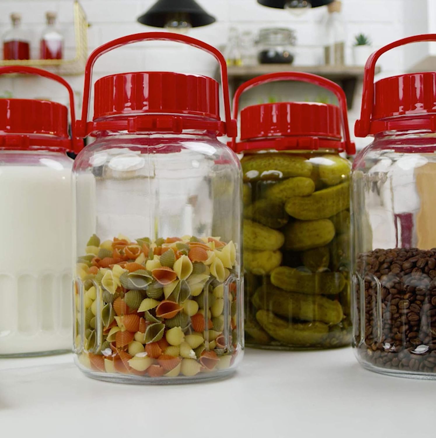 1 Gallon Glass Jar With Lid Wide Mouth Airtight Plastic Pour Spout Lids Bulk-Dry Food Storage Pickling Mason Jar Canister Raw Milk Bottle Jug