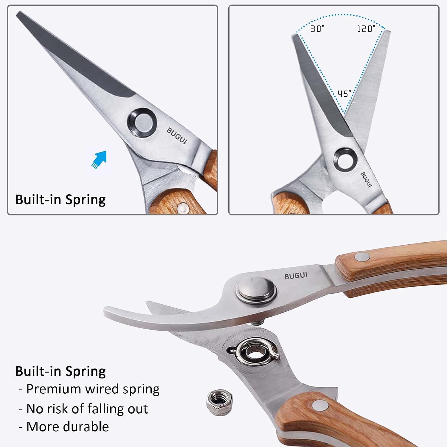 BUGUI Wood Handle Pruning Shears, SK-5 Steel Blade, 1-inch Cutting Capacity, Sharp, Well Designed Garden Shears, 8"