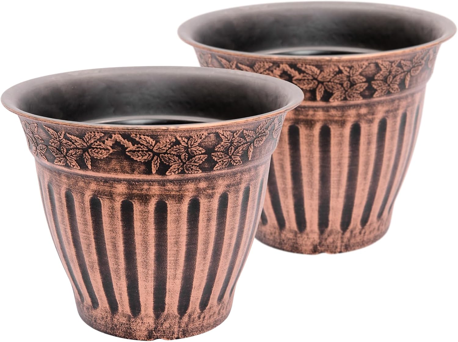 Doric Order Inspired Set of 2 Fancy Plastic Planters 10X8 in Nursery Flowerpot for Indoor Outdoor Garden Patio Office Home Decor Long Lasting