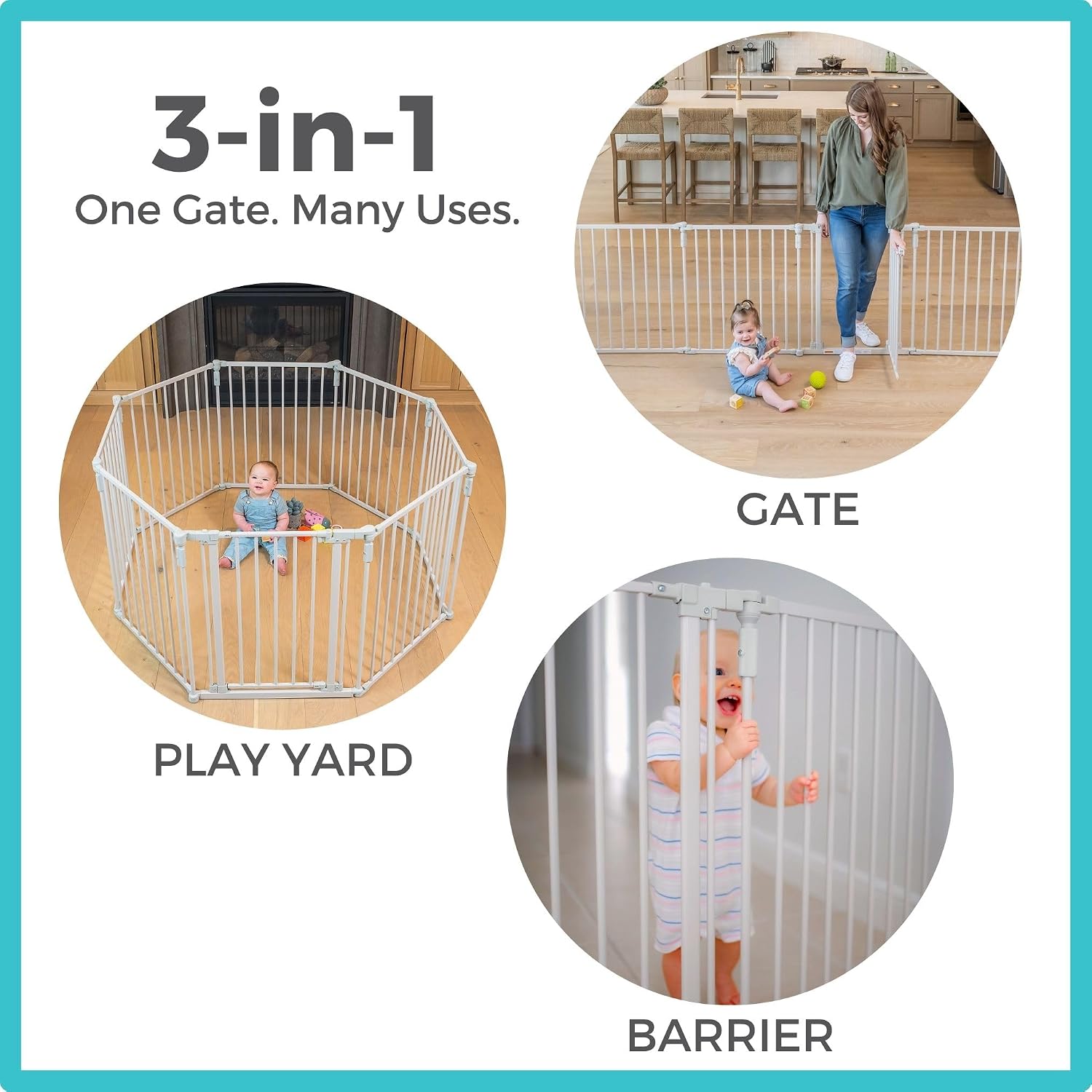 Toddleroo by North States - 3 In 1 Metal Superyard Baby Play Yard: 6 Panel Playpen, Safety Gate, or Extra Wide Baby Fence - Encloses Up to 10 Square Feet - 30 Inches Tall - Taupe