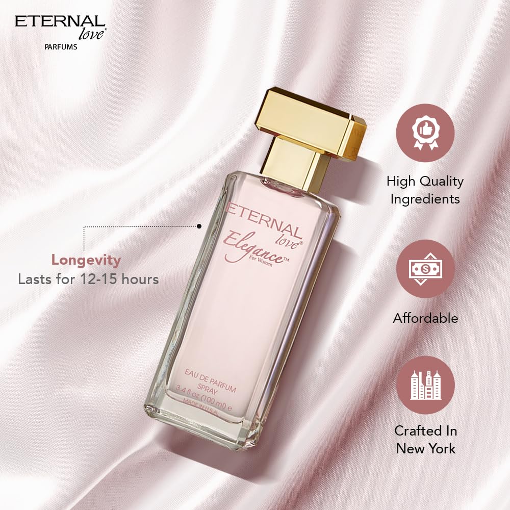Eternal Love for Women - Long Lasting Eau de Parfum Spray - Premium Floral Fragrance with Peach & Sandalwood - Soft Feminine Scent - 3.4oz
