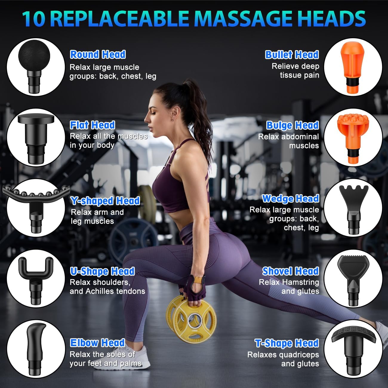 TOLOCO Massage Gun, Deep Tissue Back Massage for Athletes for Pain Relief, Percussion Massager with 10 Massages Heads & Silent Brushless Motor
