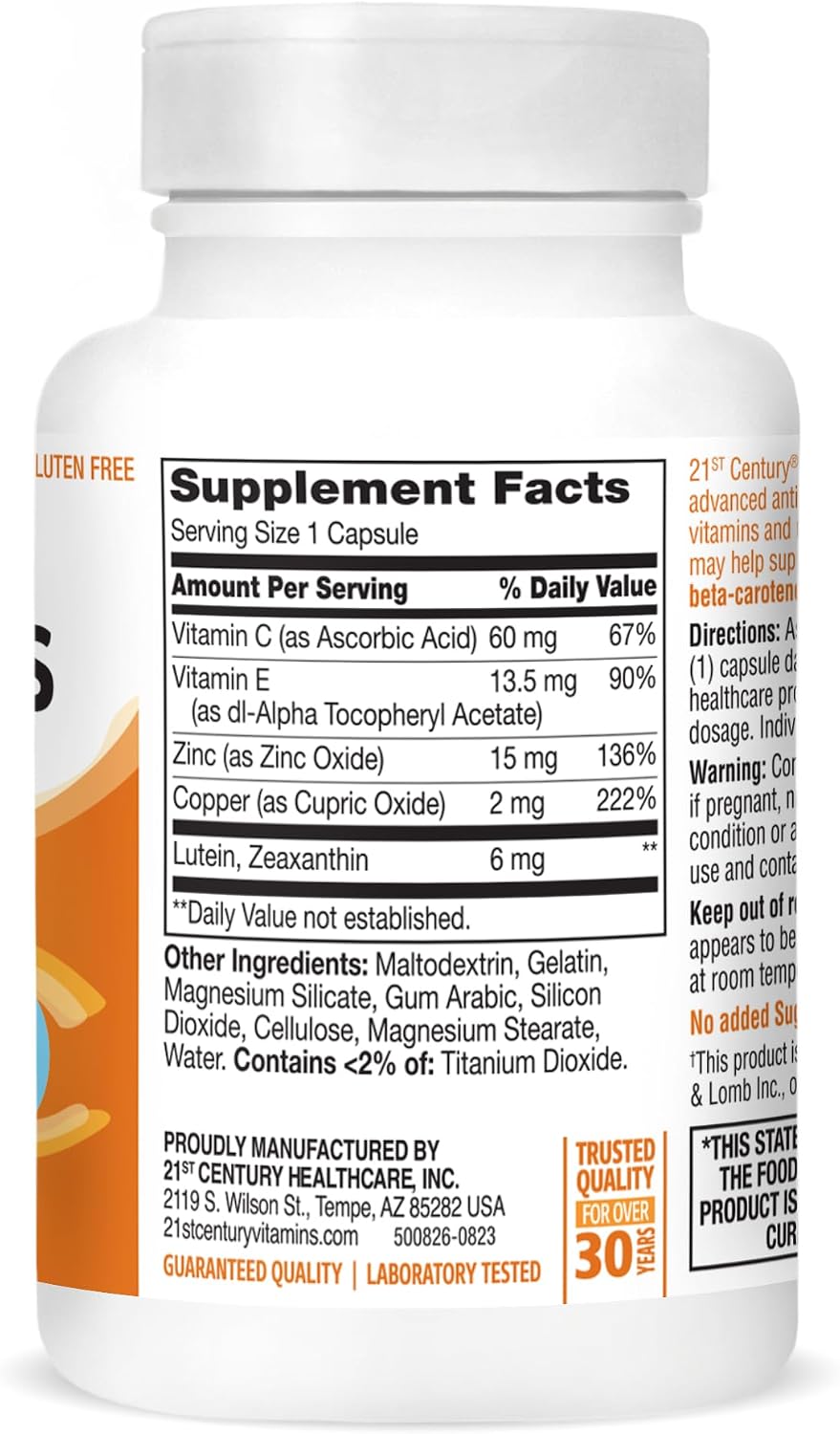 21st Century Healthy Eyes Lutein & Zeaxanthin Capsules, Vision, 60 Count | Advanced Eye Vitamin with Lutein & Zeaxanthin Plus an Antioxidant Formula