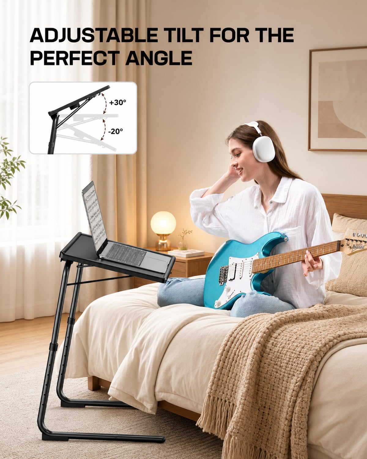 LORYERGO Multifunctional TV Tray Table - 2 Packs Adjustable TV Dinner Tray Tables with 6 Height & 3 Tilt Angle