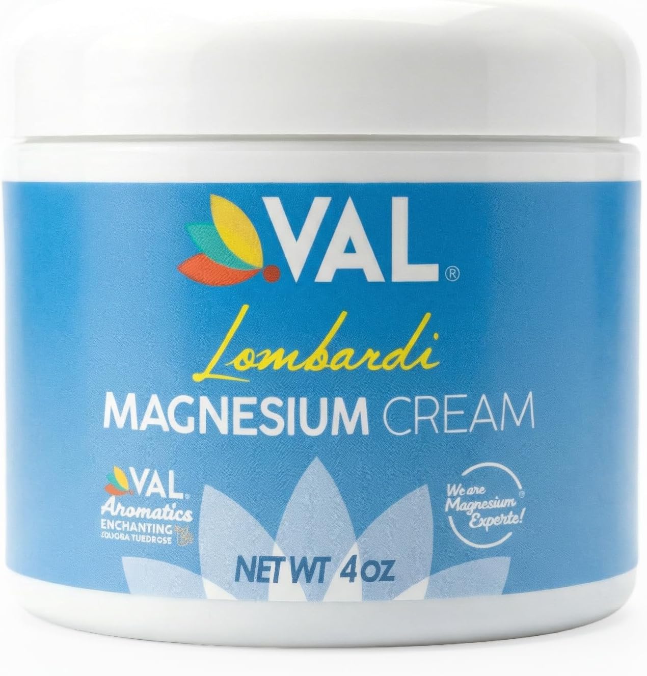 VAL Lombardi Magnesium Lotion, Nighttime Zechstein Magnesium Chloride Cream, Hydrating, Fast-Absorbing, Topical Magnesium for Feet, Legs, Arms, Chest - 4 Ounce (Pack of 1)