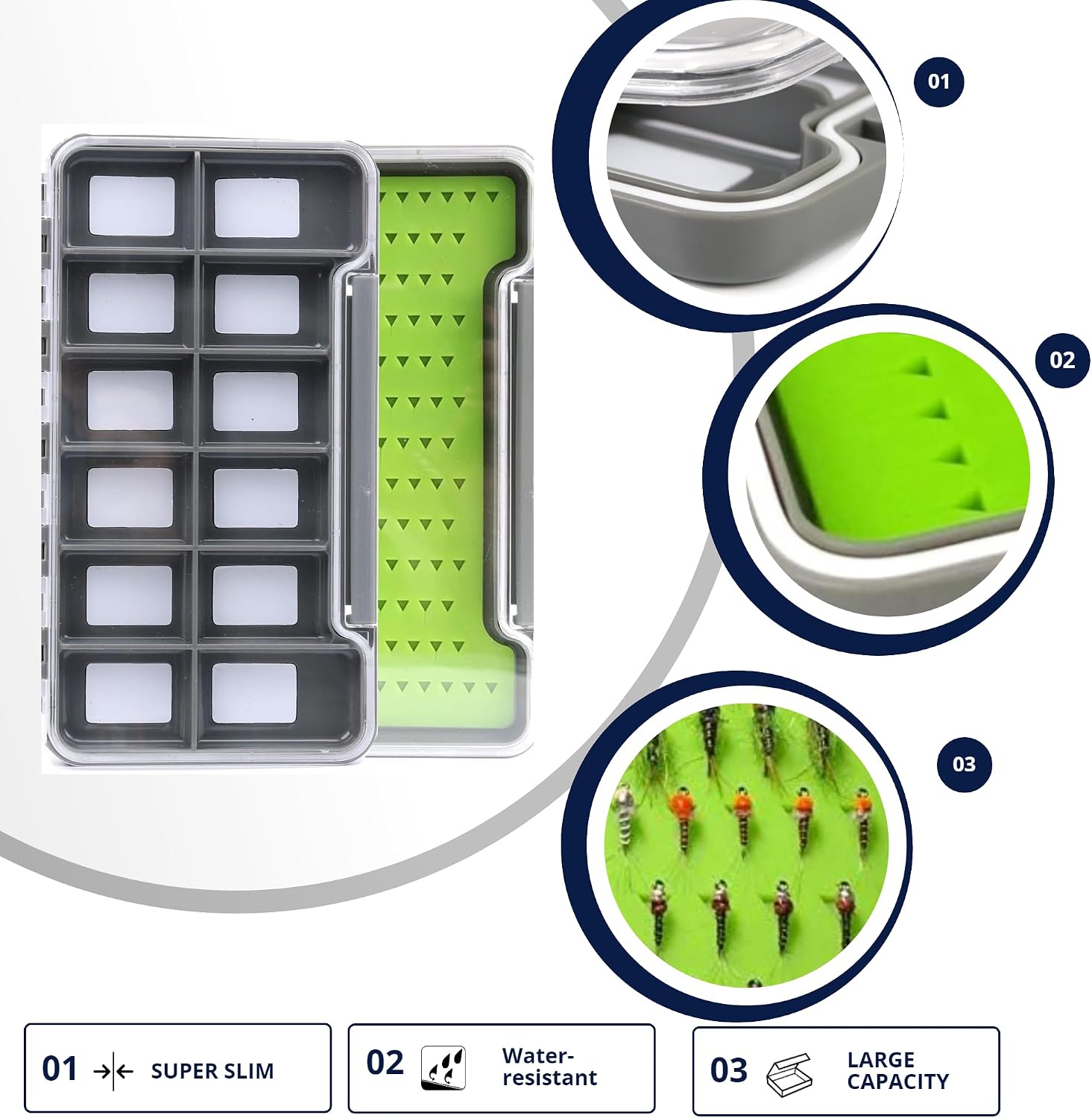 Maxcatch Super Slim Magnetic Back Waterproof Fly Fishing Box: 6, 12, or 18 Compartments(HB96B (8 Compartments))