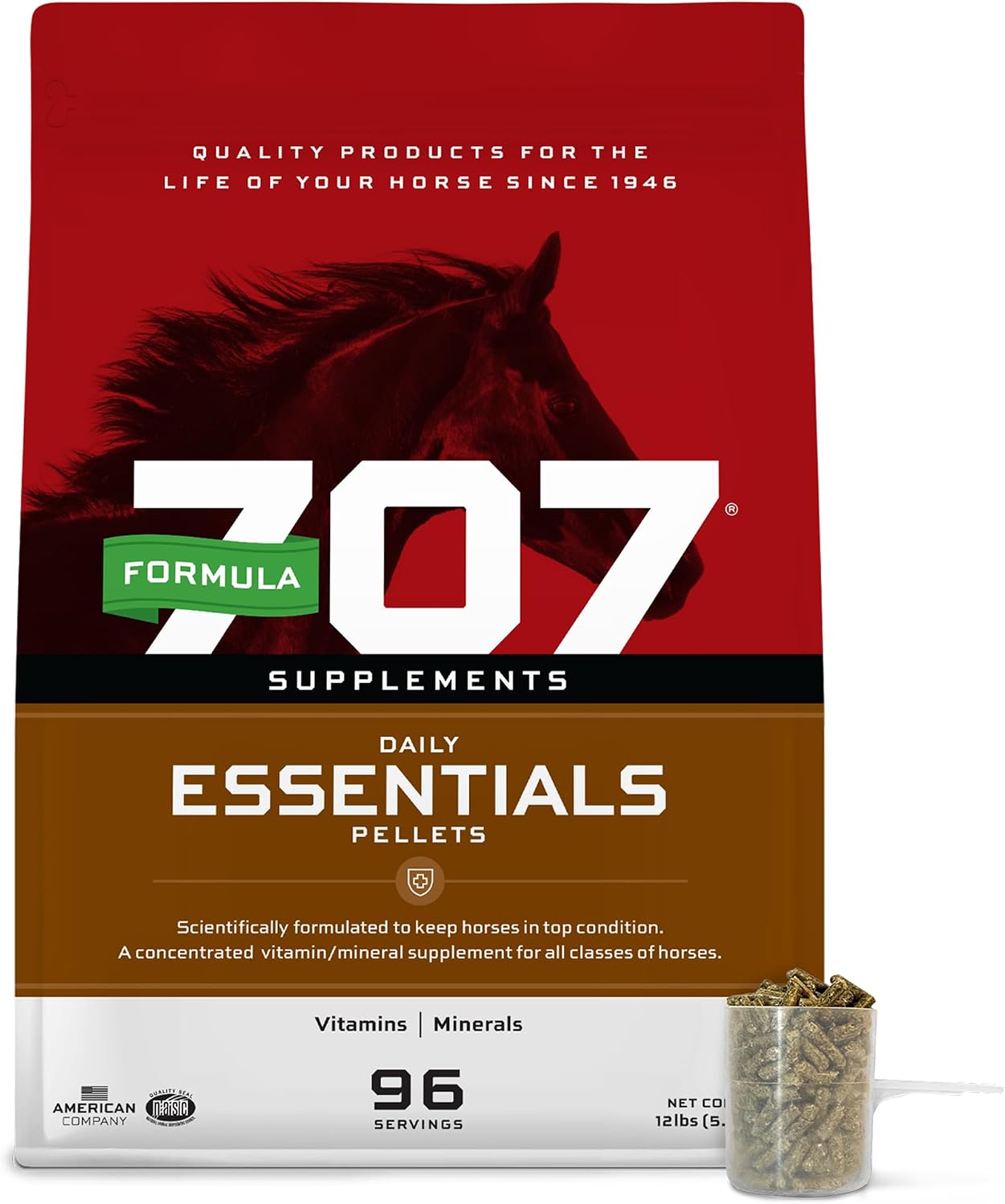 Daily Essentials Ration Balancer Supplement for Horses, 6 lb Bag – 48 Servings – Concentrated Complete Vitamin & Mineral Pellet