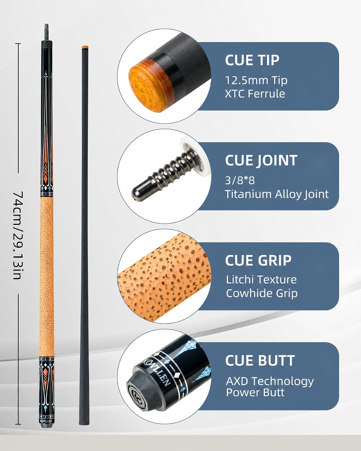 KONLLEN Carbon Fiber Pool Cue Stick 58-inch Professional Pool Sticks for Adults Full Carbon Technology Low Deflection Pool Cue Billiard Cues with 12.5mm Tip (Easy to Control, Pro Taper, Ultra-Smooth)