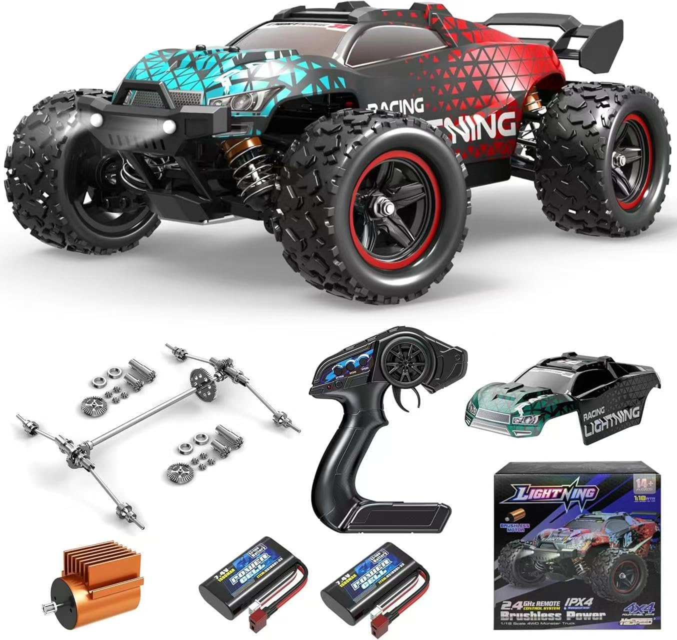 1:14 Scale All Terrain RC Cars for Adults & Boys (HS14323), Max Fast 40+ KPH, 4WD Off-Road RC Truck for Snow & Sand & Mud, 4X4 Waterproof Remote Control Car with 2 Rechargeable Batteries