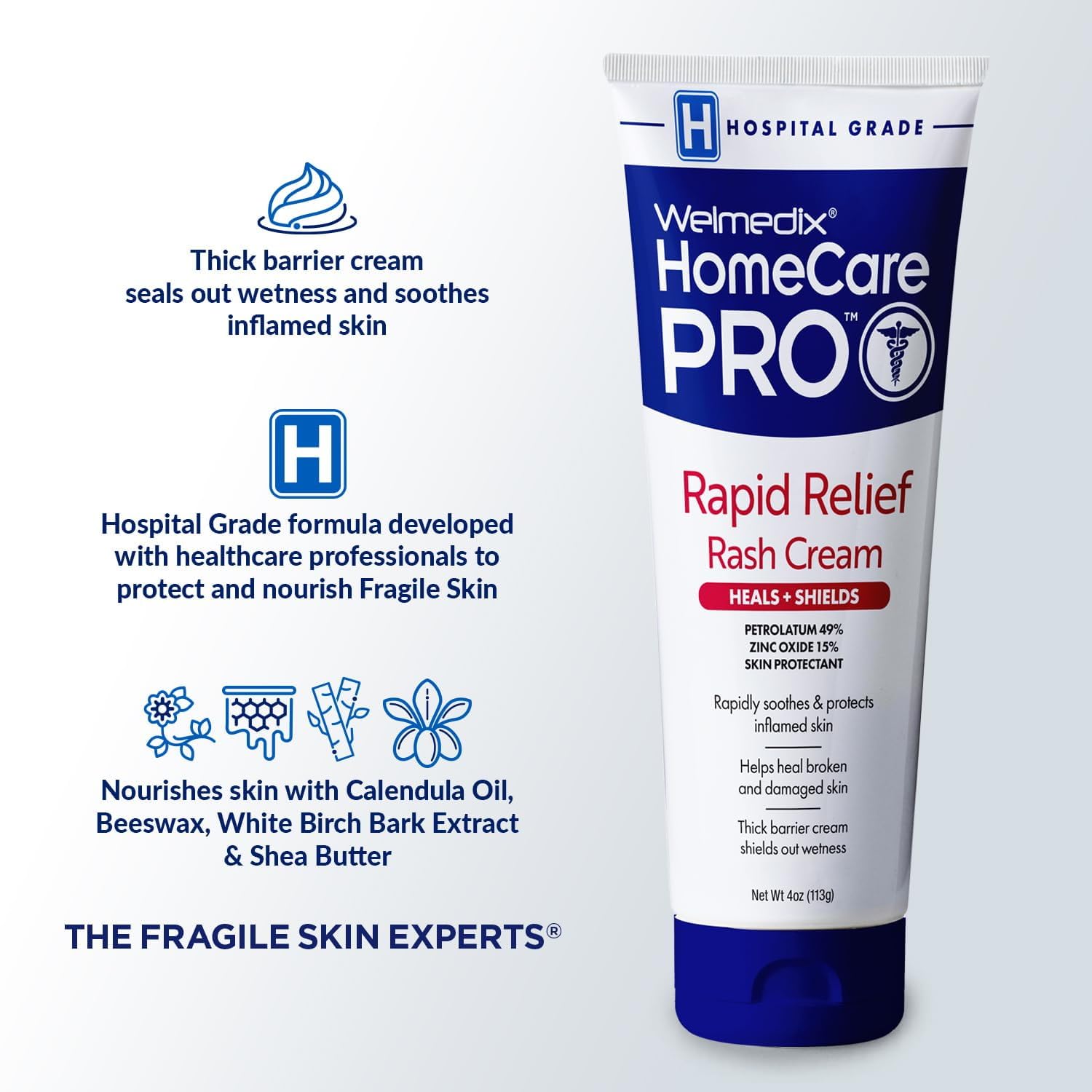 Welmedix Adult Diaper Rash Cream - Maximum Strength Zinc Oxide Cream | Moisturizing Skin Barrier - Fragile Skin Protection Ointment - Diaper Rash Cream for Adults - 4oz Tube