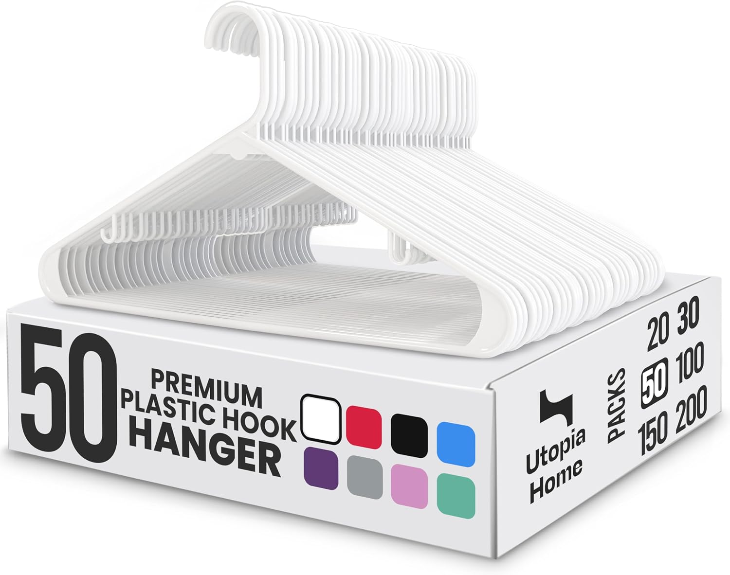 Utopia Home Plastic Hangers 50 Pack – Built-in Strap Hooks Black