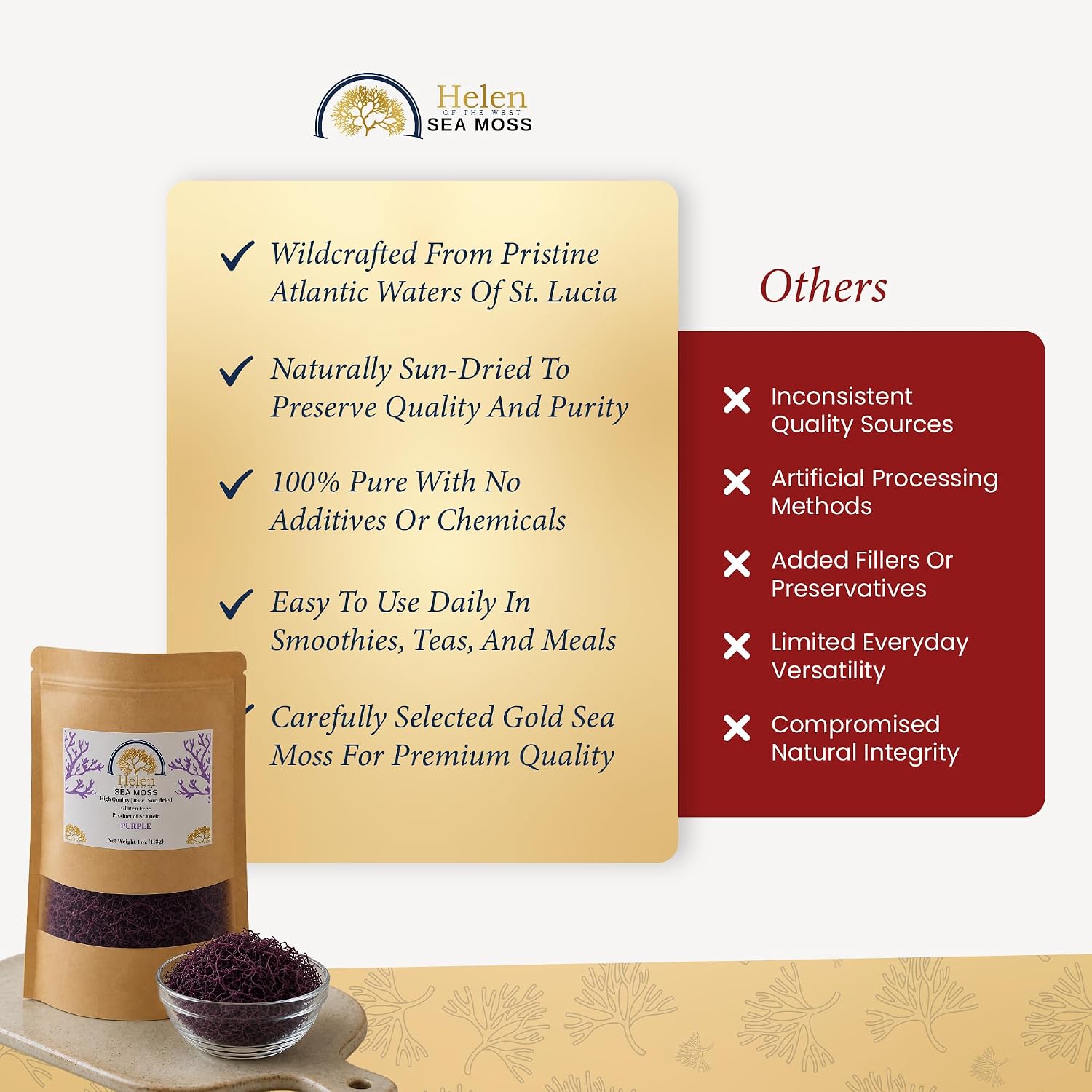 Wildcrafted Sea Moss | Gold - Purple - Green - Mixed | 100% Natural Irish Moss from St.Lucia | Mineral-Rich Superfood | 8oz Sun-Dried Moss | NO