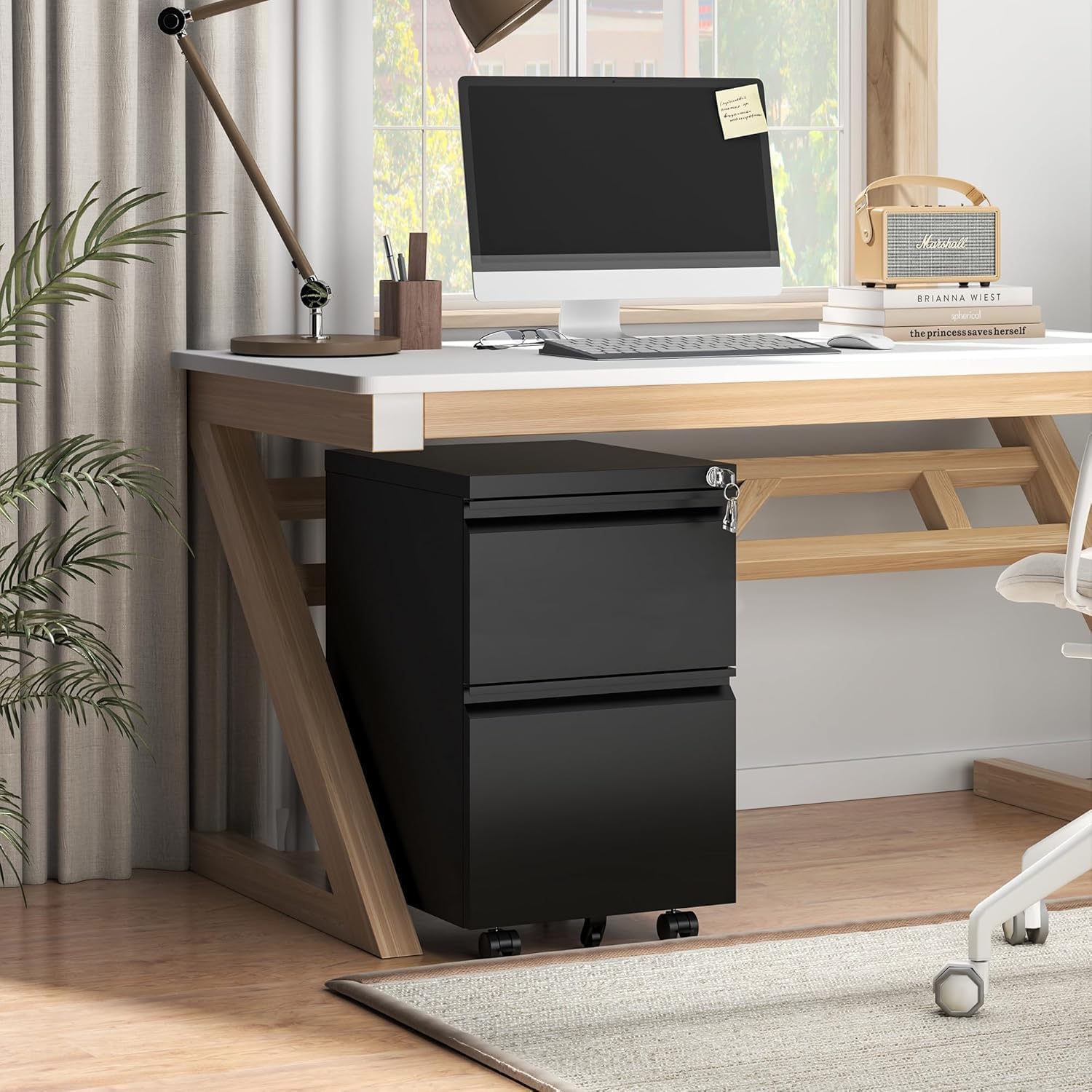 Guizeeopo 3 Drawer File Cabinet with Lock, File Cabinets for Home Office,Under Desk Cabinet, Locking File Cabinet for A4/Letter/Legal, Fully Assembled Expect Casters, Matte White