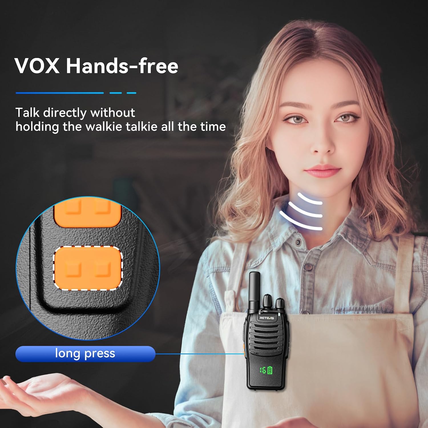 Retevis H777H Walkie Talkies with Earpeice,Portable FRS-Two Way Radio 6Pack | For Schools, Shatterproof Hidden Display, 6-Way Charger, USB-C, Emergency Alarm, Flashlight, with Stretchable Coiled Headset