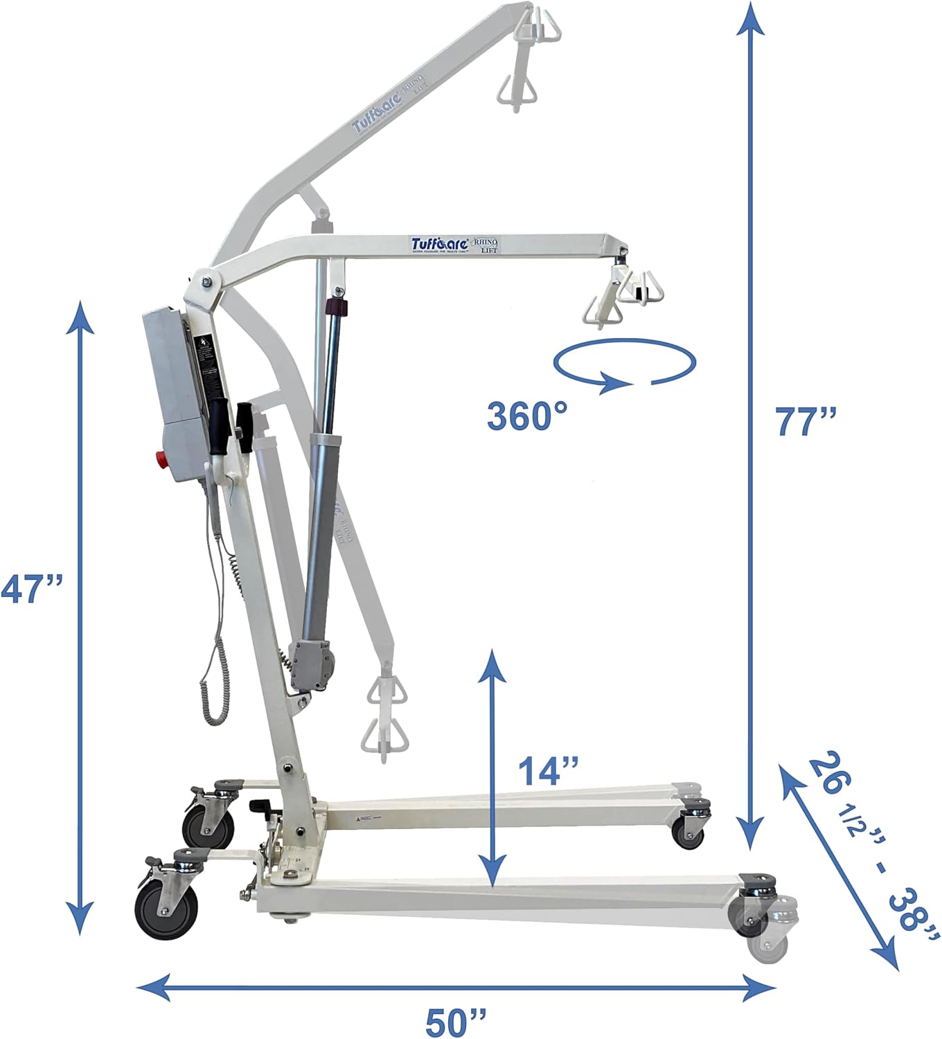 Electric Patient Lift - Rhino Lift with Manual Low Base - with Universal Divided Leg Sling(Large), 450 lb. Weight Capacity.