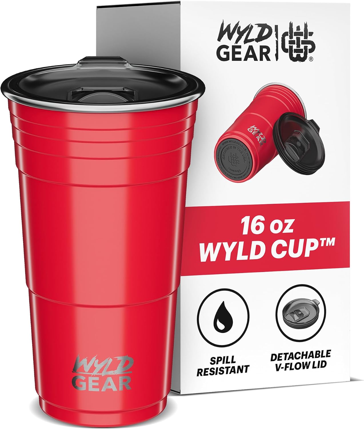 Wyld Gear Party Cup 24oz Red Stainless Steel Reusable Metal Cup with Lid