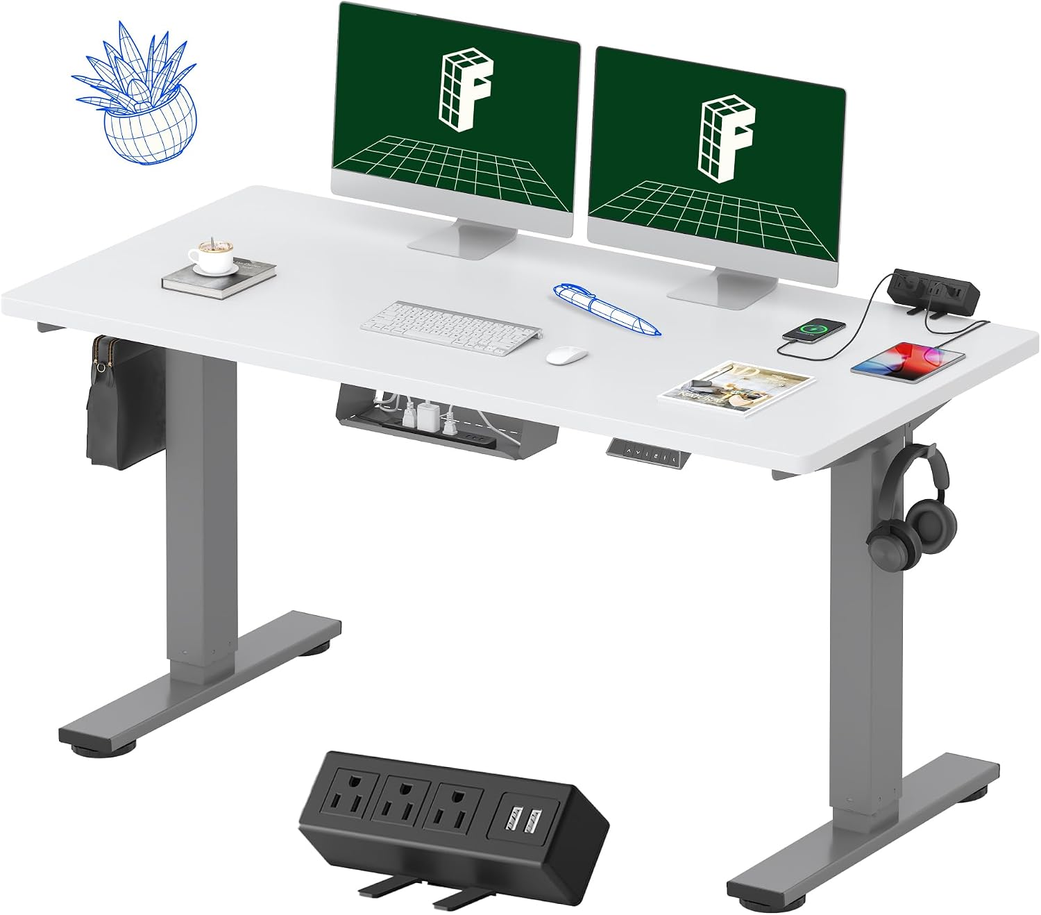 FLEXISPOT EN2 48"x24" Standing Desk with Power Strip Bundle, Black