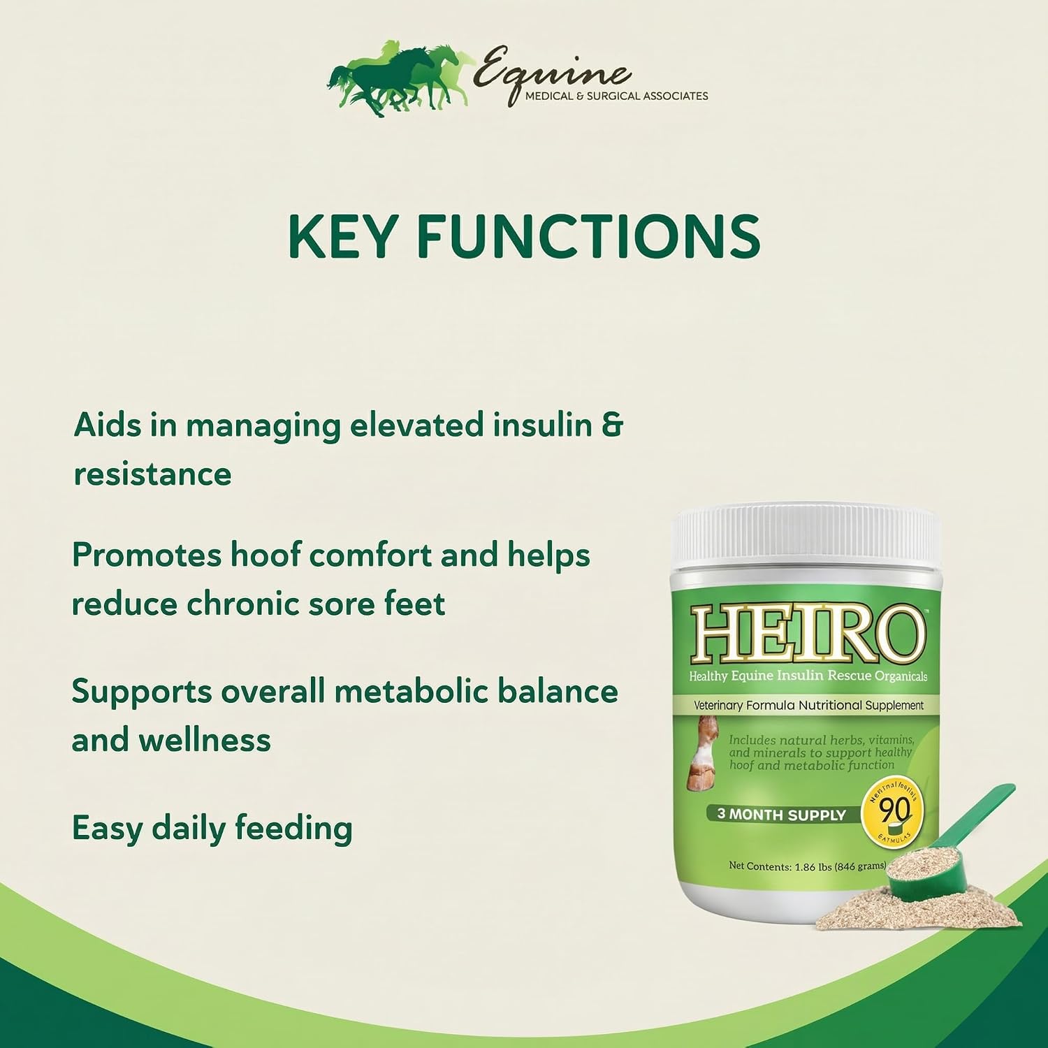HEIRO Healthy Equine Nutritional Supplement for Horses, Herbal Blend with Magnesium and Vitamin E, Daily Metabolic Support Formula, Feed Powder, 90 Servings