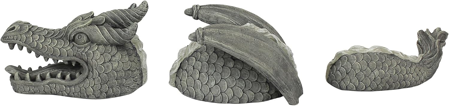 Design Toscano The Dragon of Falkenberg Castle Moat Lawn Garden Statue, 28 Inch Long, 14 Inch Tall, Cast Stone Resin, Gray Stone Finish