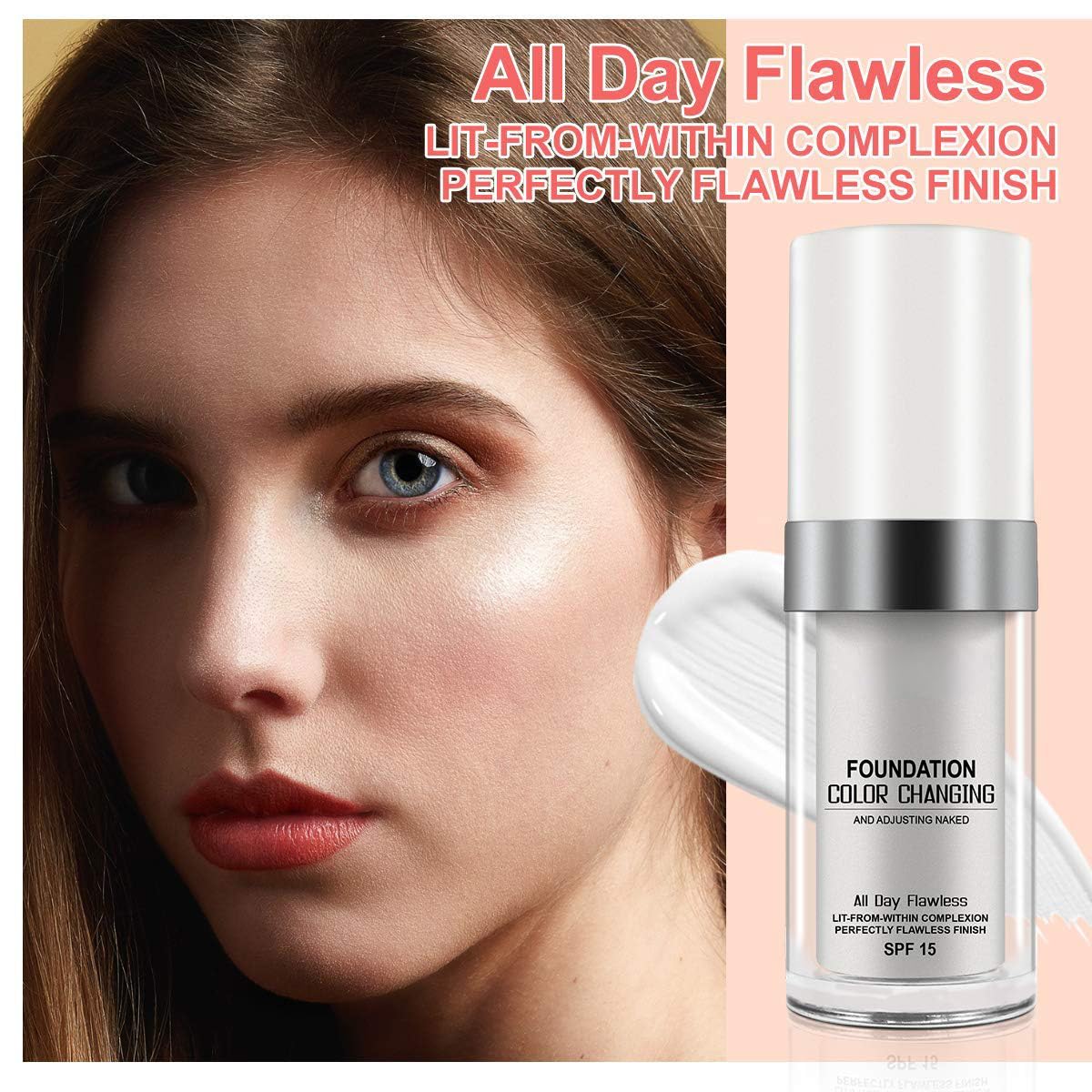TLM Colour Changing Liquid Foundation Hides Wrinkles & Lines, BB Cream Makeup Base Concealer Cover Moisturizing Fluid for all Skin Tone SPF15