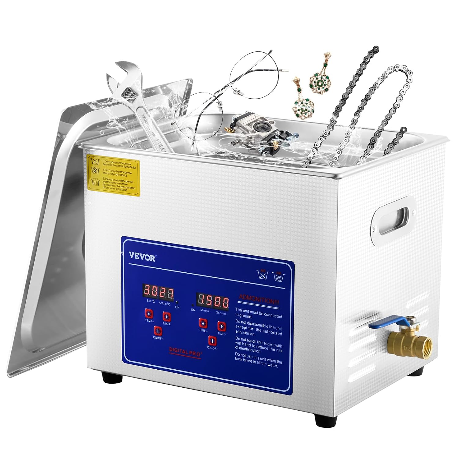 VEVOR 6L Commercial Sonic Cleaner, 40kHz Professional Cleaning Machine with Digital Timer & Heater, 110V - Ideal for Watches, Instruments, and Industrial Parts, FCC/CE/RoHS Certified | with Digital Timer and Heater, 110V, for Watch, Instruments, and Indu…
