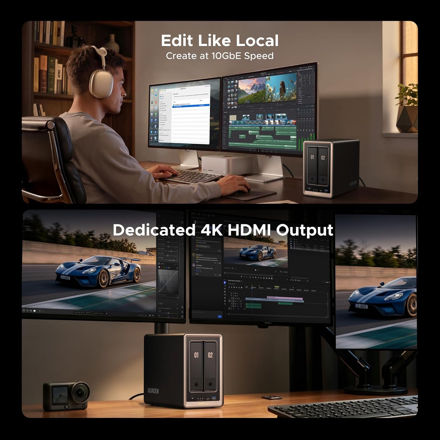 UGREEN NAS DXP2800 2-Bay, Ideal for Content Creators and Enthusiasts | Intel N100 Quad-Core CPU, 8GB DDR5 RAM, 2.5GbE, 2X M.2 NVMe Slots, 4K HDMI, Desktop NAS Network Attached Storage (Diskless)