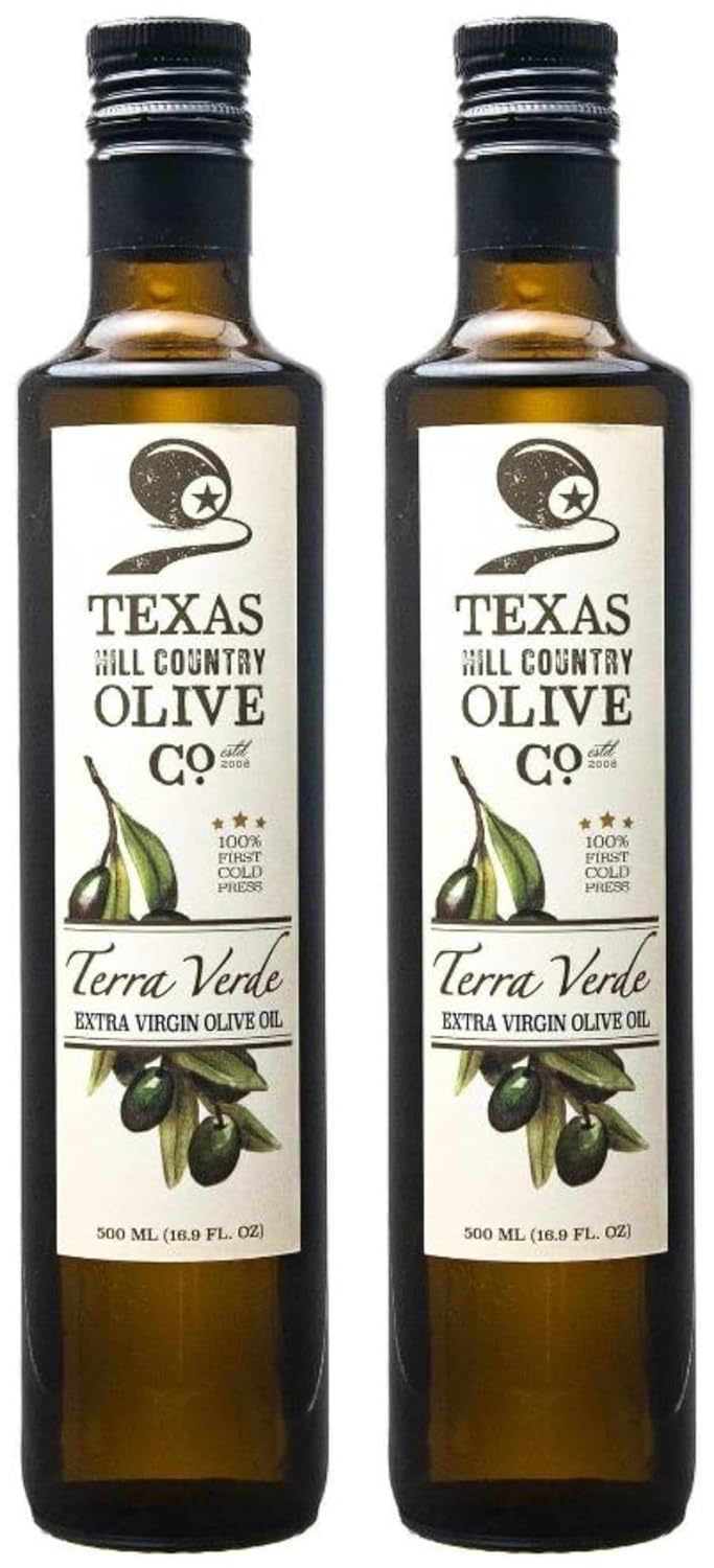 Texas Hill Country Olive Co Terra Verde Extra Virgin Olive Oil - Cold Pressed EVOO Gourmet Olive Oil - Rich & Fruity - Perfect for Finishing & Dressing - Award Winning & Made in Texas (8.5 oz)