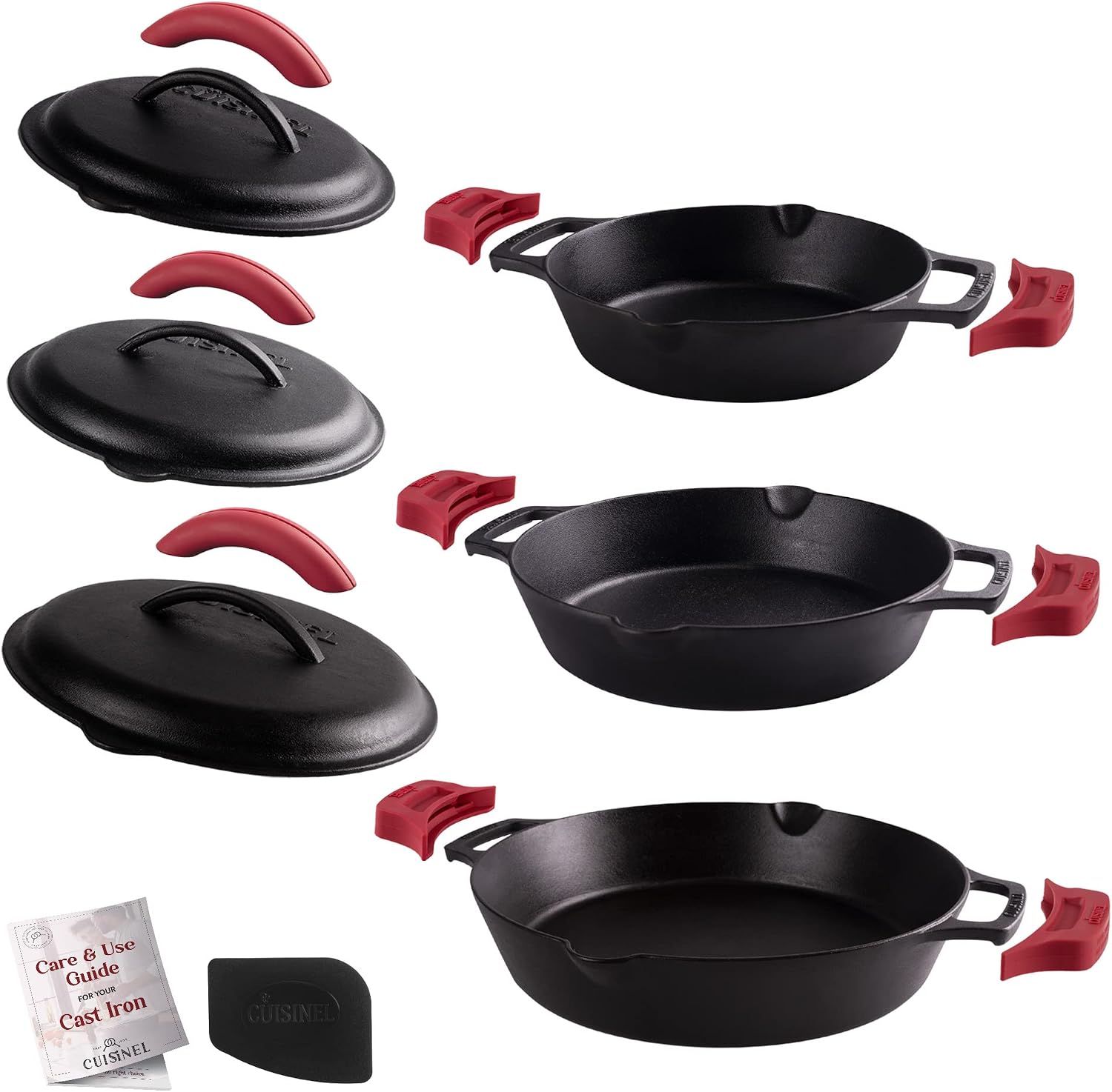 Cuisinel Cast Iron Skillet with Lid - 10"-Inch Pre-Seasoned Frying Pan + Glass Cover + Heat-Resistant Handle Holder - Indoor/Outdoor Use - Grill, Stove, Camp Firepit, Induction - Oven Safe Cookware
