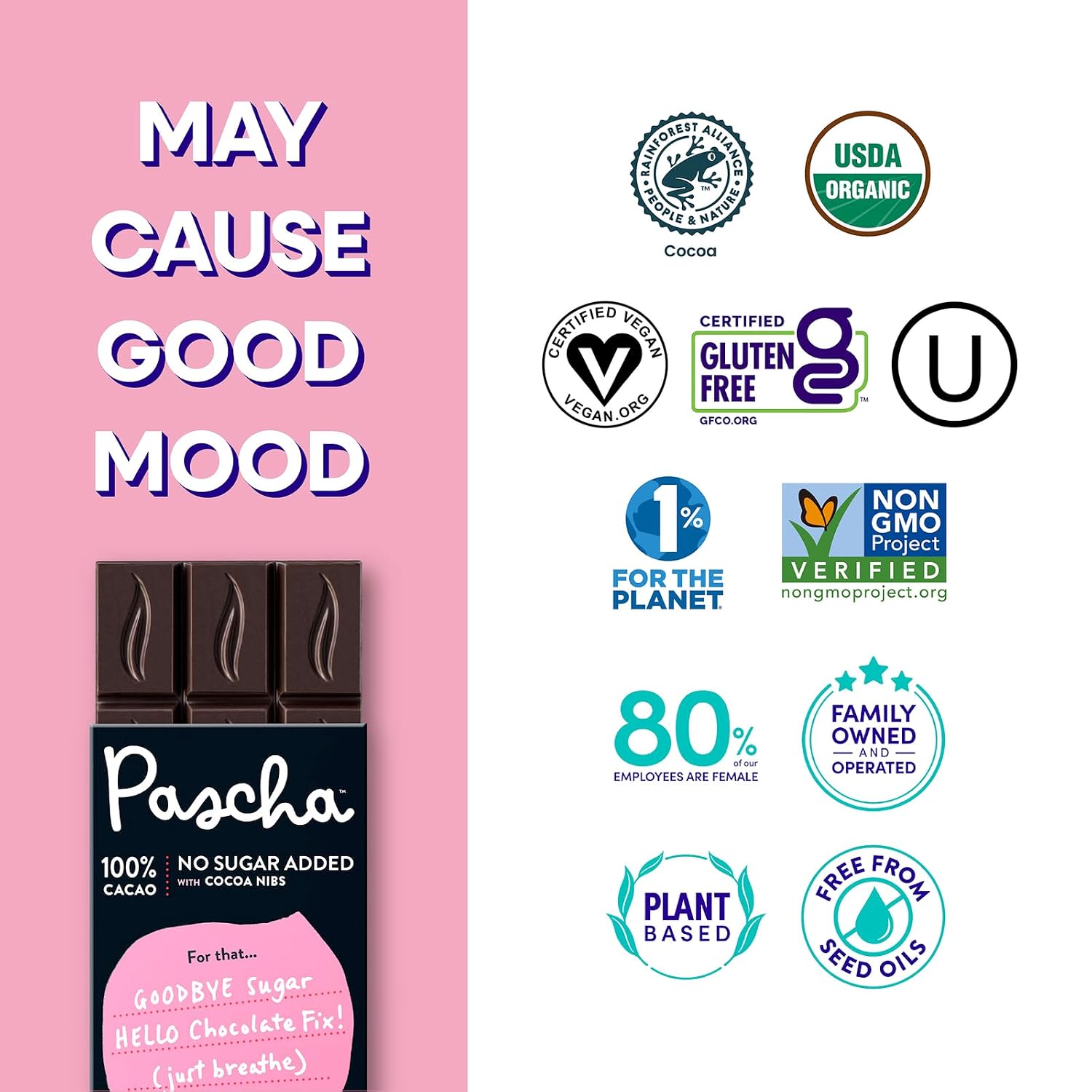 Pascha 85% Cacao Dark Chocolate Bars - Organic, Vegan, 10 Count | Pascha 85% Organic Vegan Dairy Free Dark Chocolate Bars, 10 Count