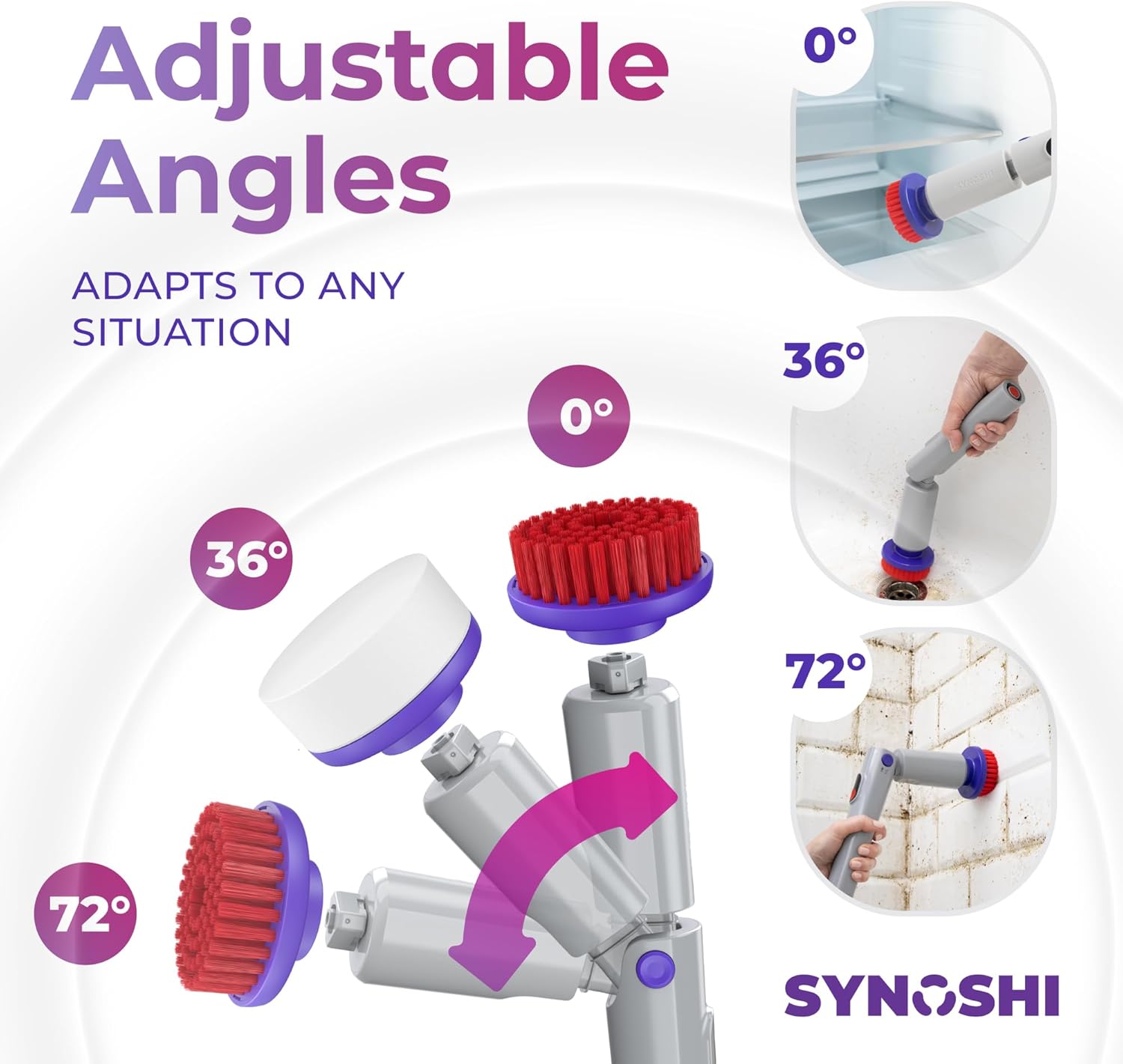 SYNOSHI PRO Electric Spin Scrubber Cordless Cleaning Bathroom Scrubber | Waterproof Shower Cleaning Brush with Adjustable Angles, 2 Speed