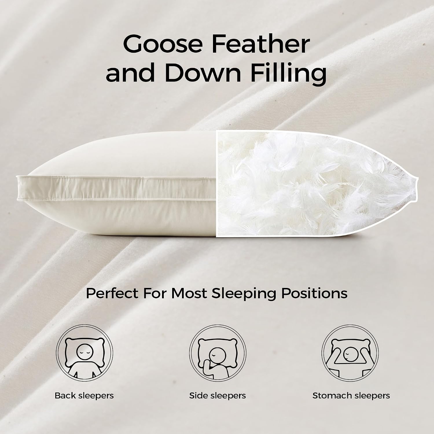 puredown® Goose Feathers and Down White Pillows with 100% Cotton Cover, Bed Sleeping Hotel Collection Pillows Set of 2, Standard Size