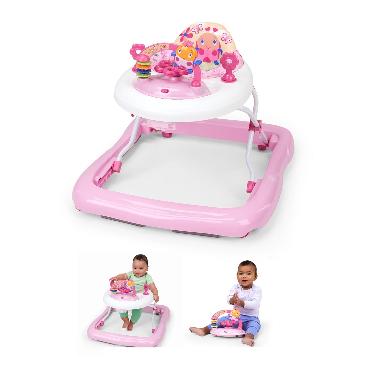 Bright Starts JuneBerry Walk-A-Bout Baby Walker and Entertainer, with Easy Fold Frame for Storage, Ages 6 Months +
